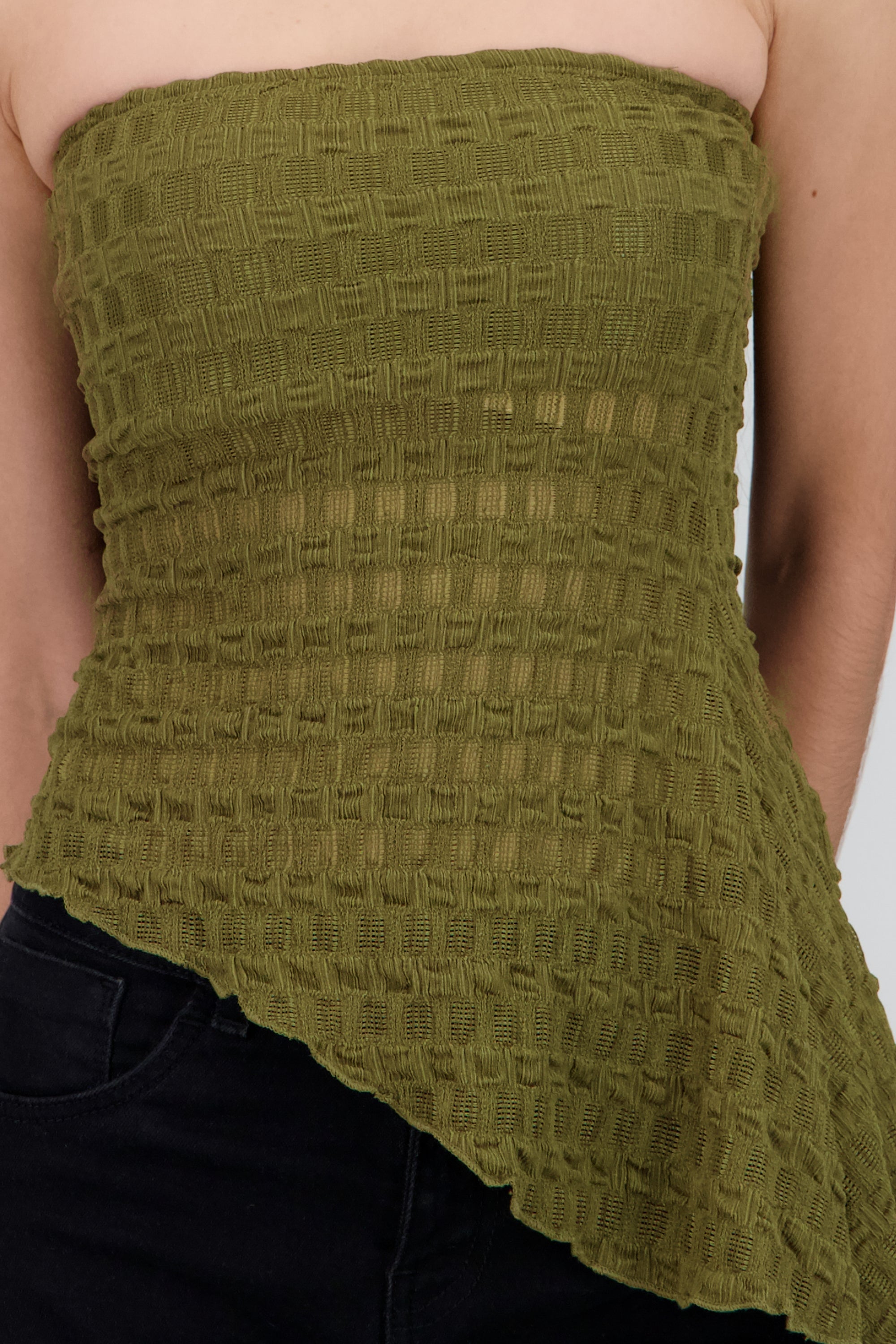 Top strapless asimetrico encaje OLIVO