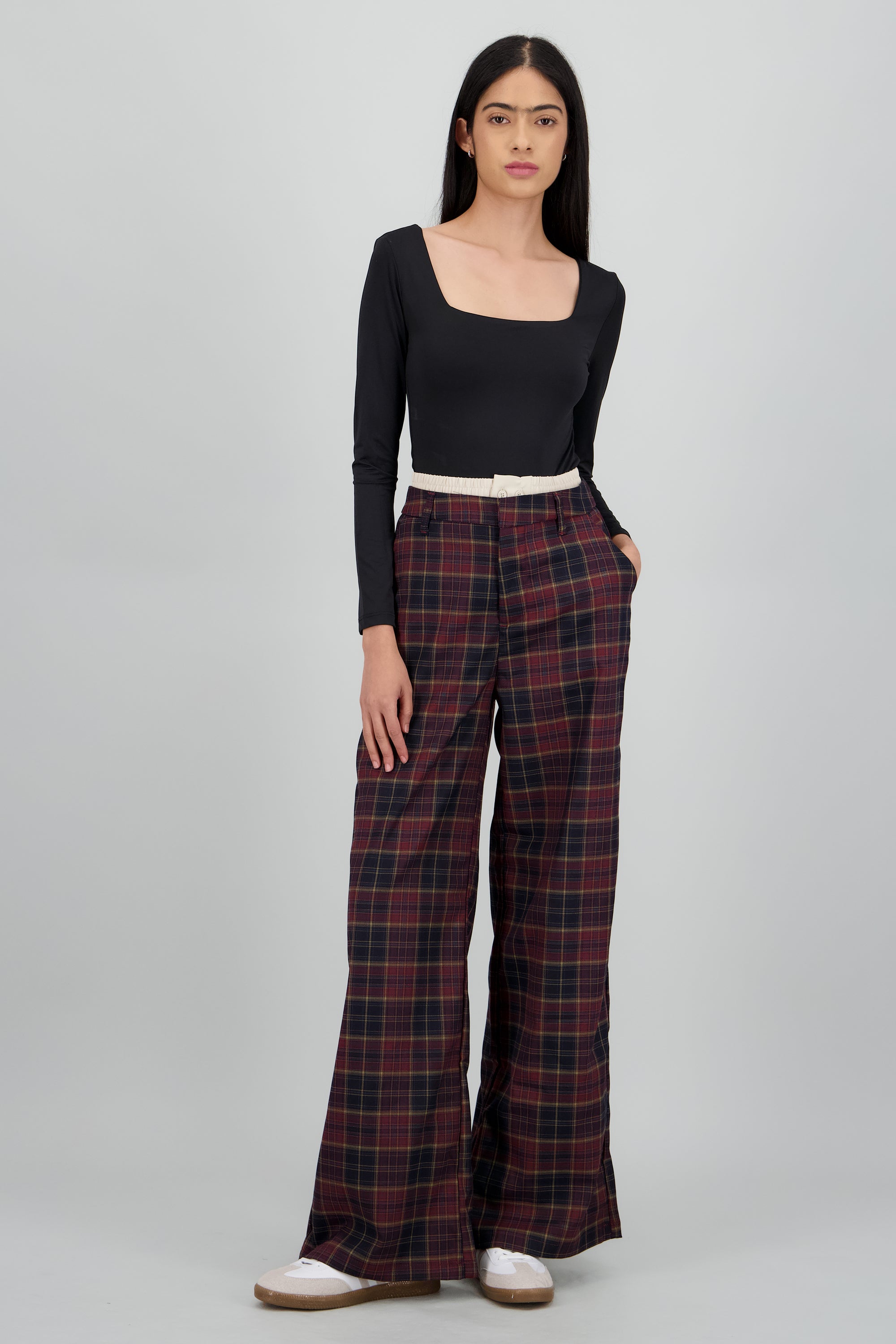 Pantalon recto de cuadros en contraste MARINO COMBO
