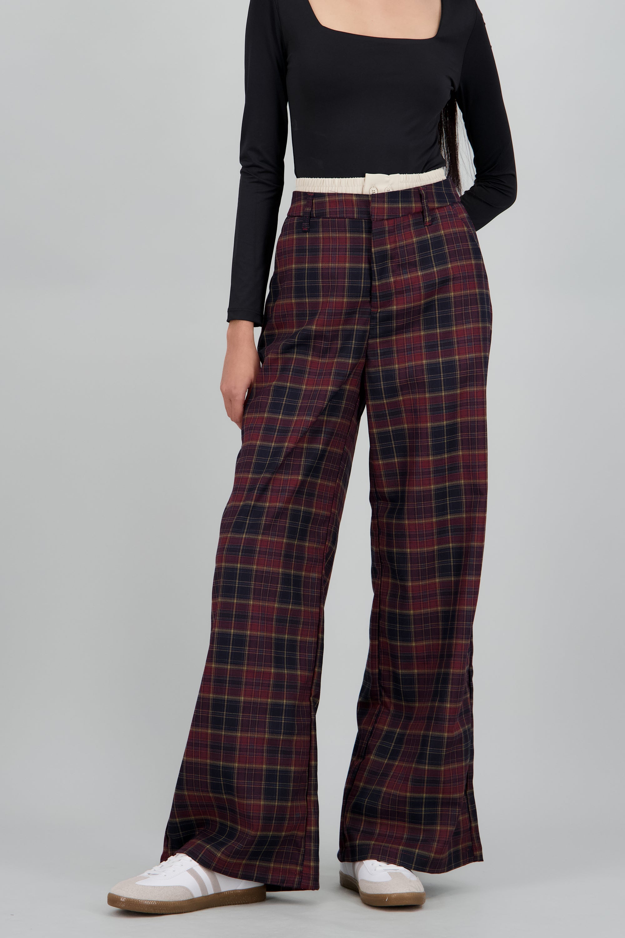 Pantalon recto de cuadros en contraste MARINO COMBO