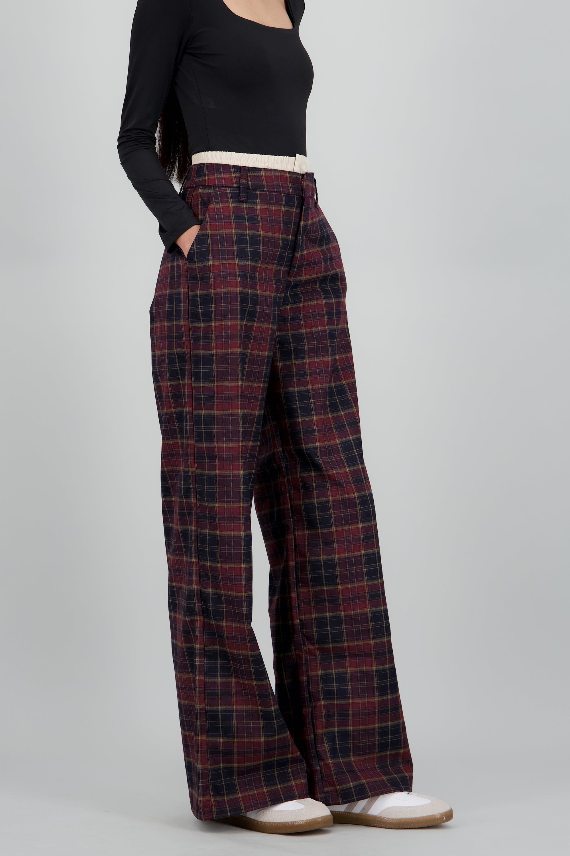 Pantalon recto de cuadros en contraste MARINO COMBO