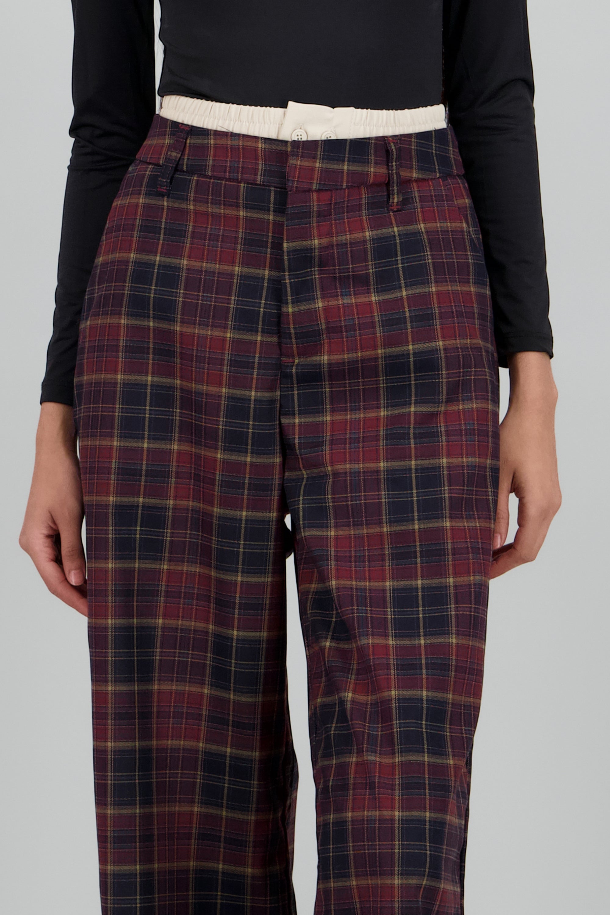 Pantalon recto de cuadros en contraste MARINO COMBO