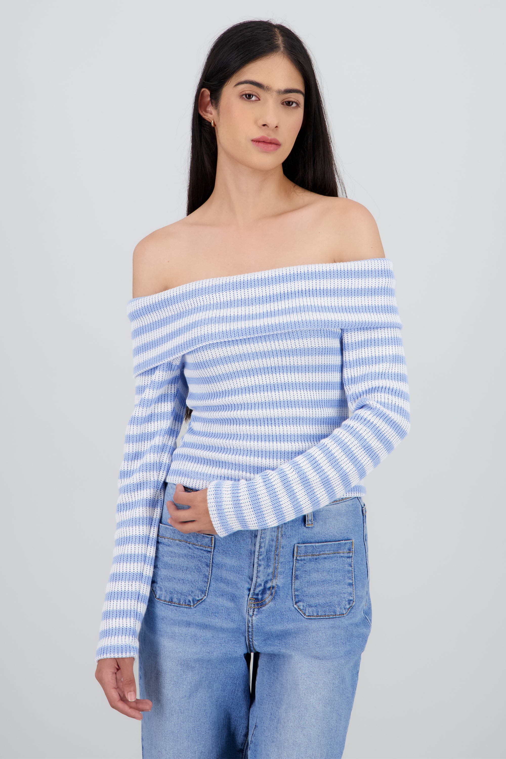 Sueter off shoulder rayas AZUL COMBO