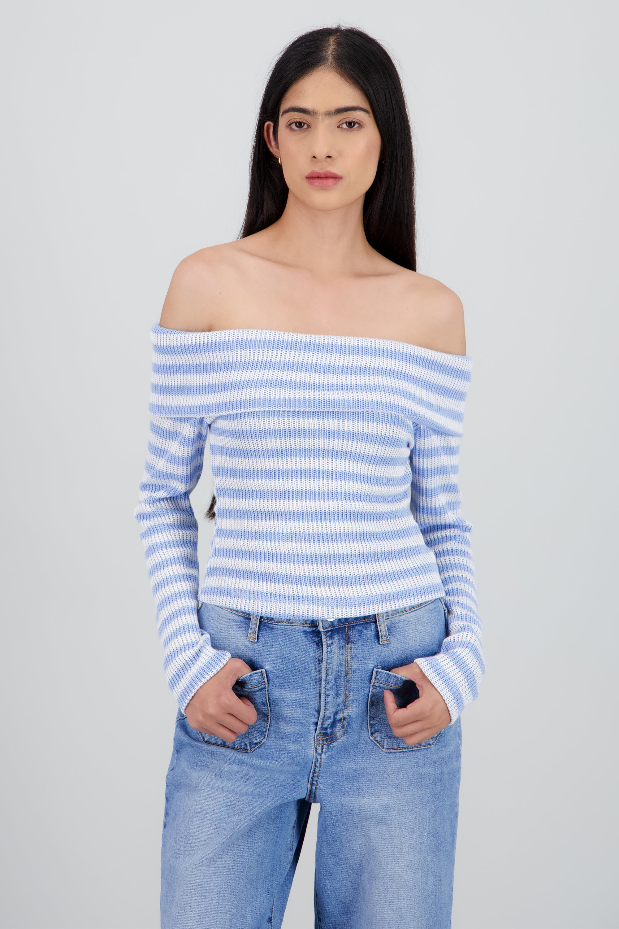 Sueter off shoulder rayas AZUL COMBO