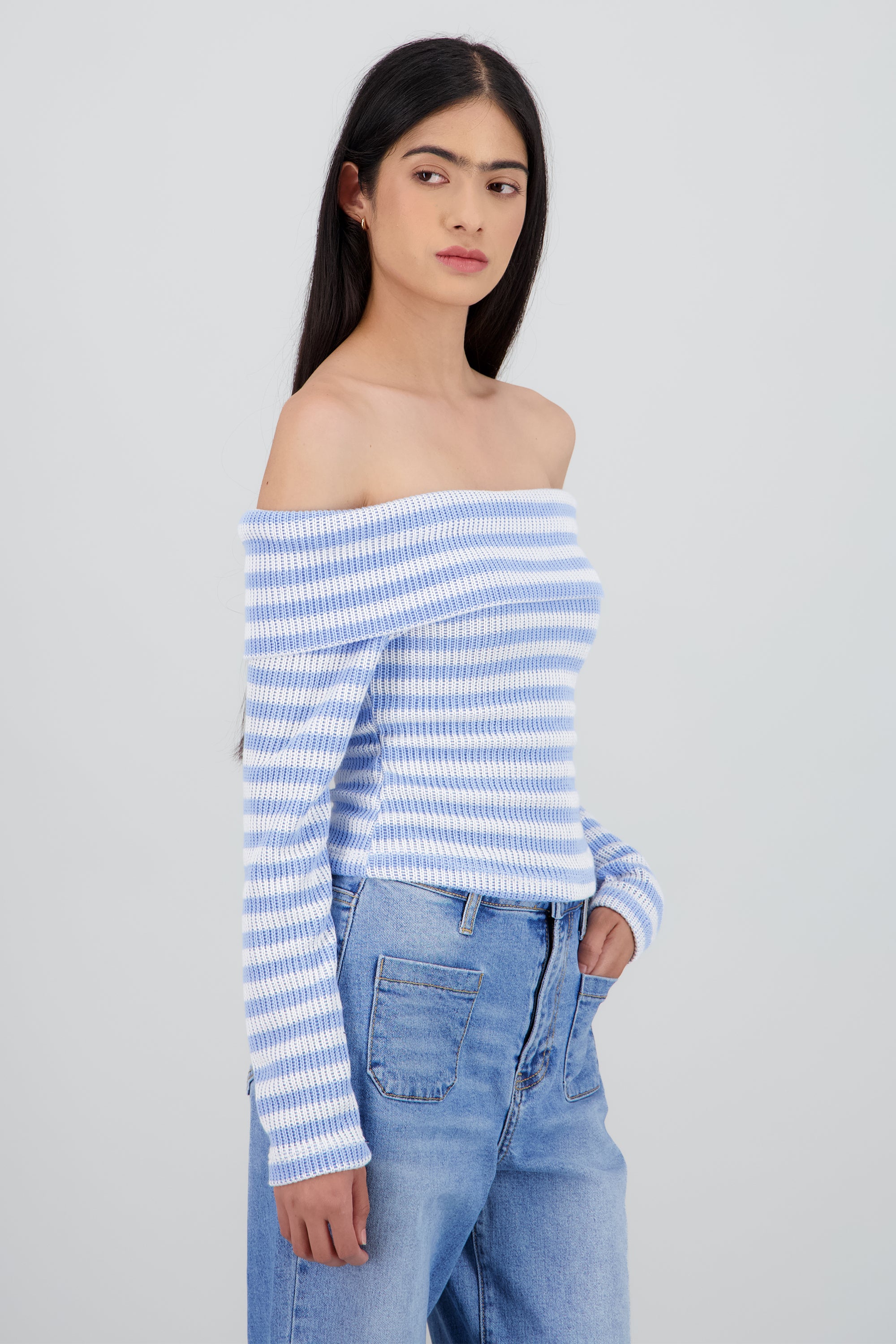 Sueter off shoulder rayas AZUL COMBO