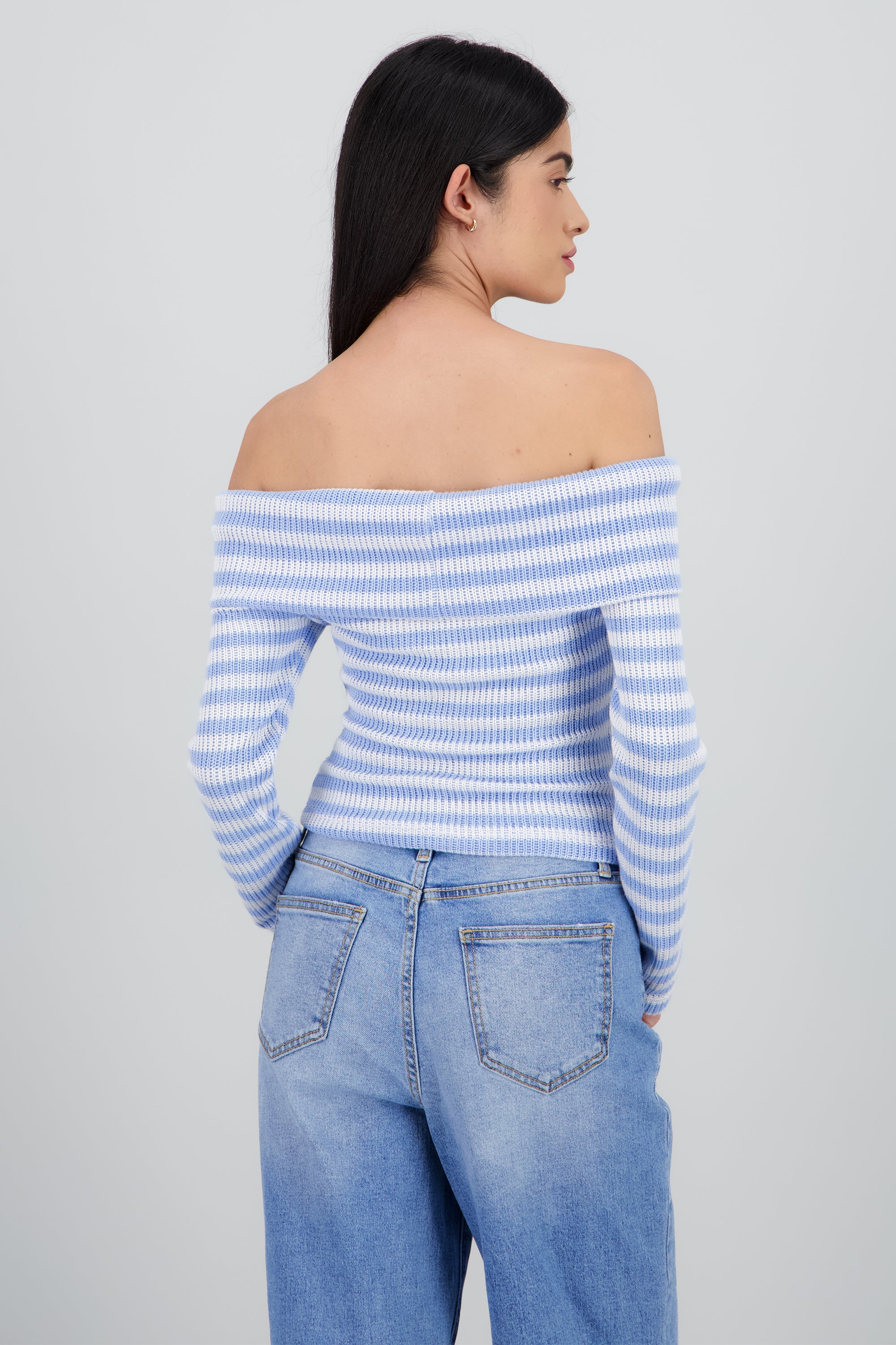 Sueter off shoulder rayas AZUL COMBO