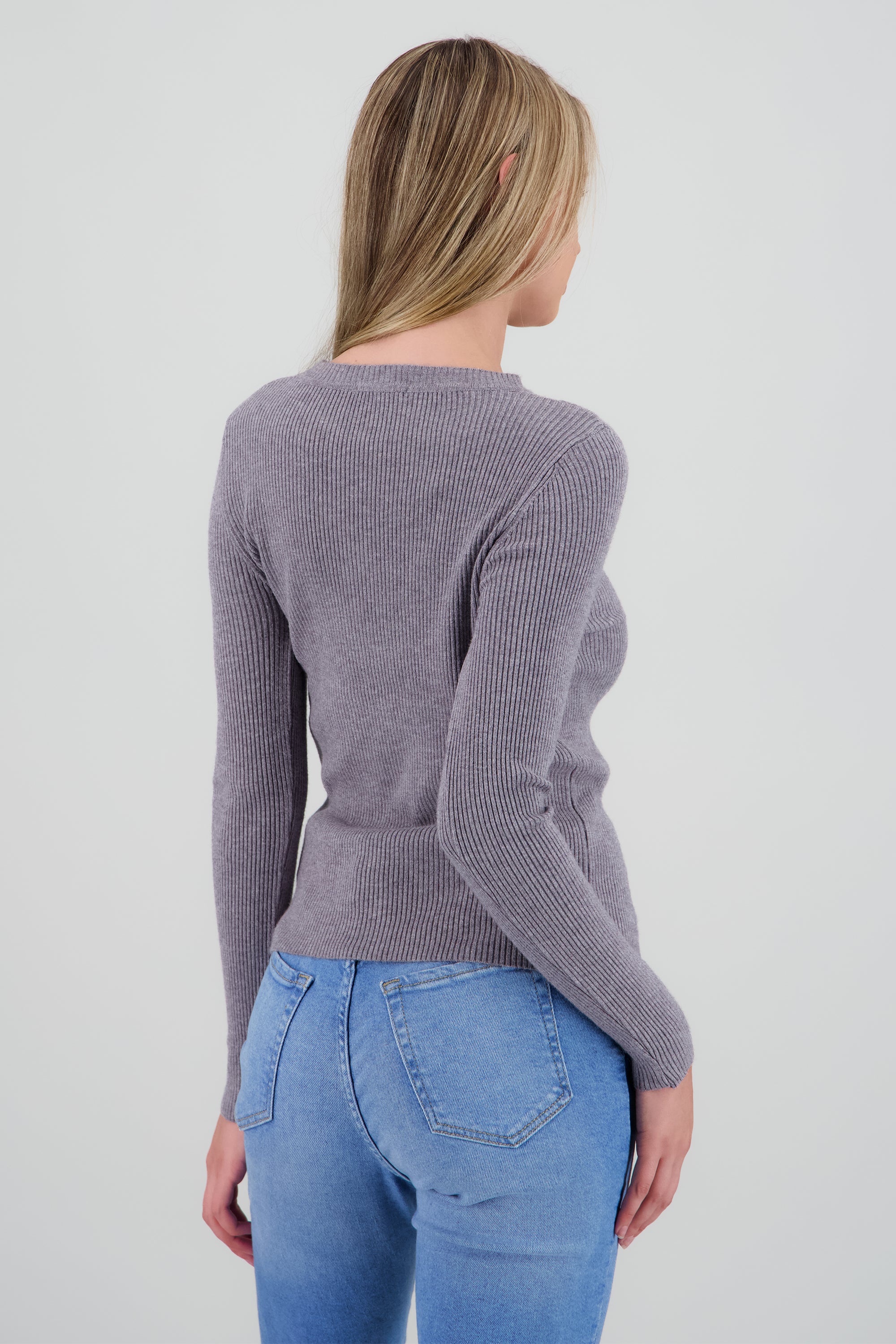 Top tejido cuello redondo manga larga GRIS