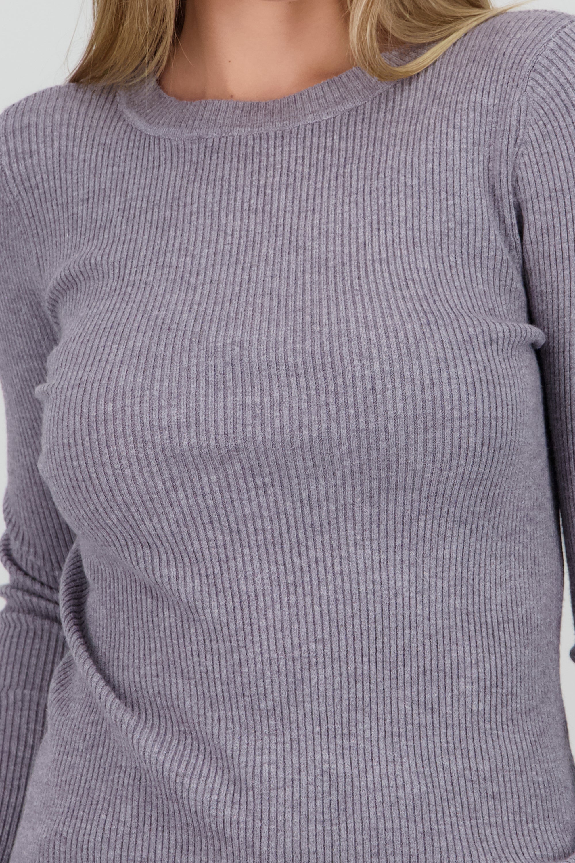 Top tejido cuello redondo manga larga GRIS