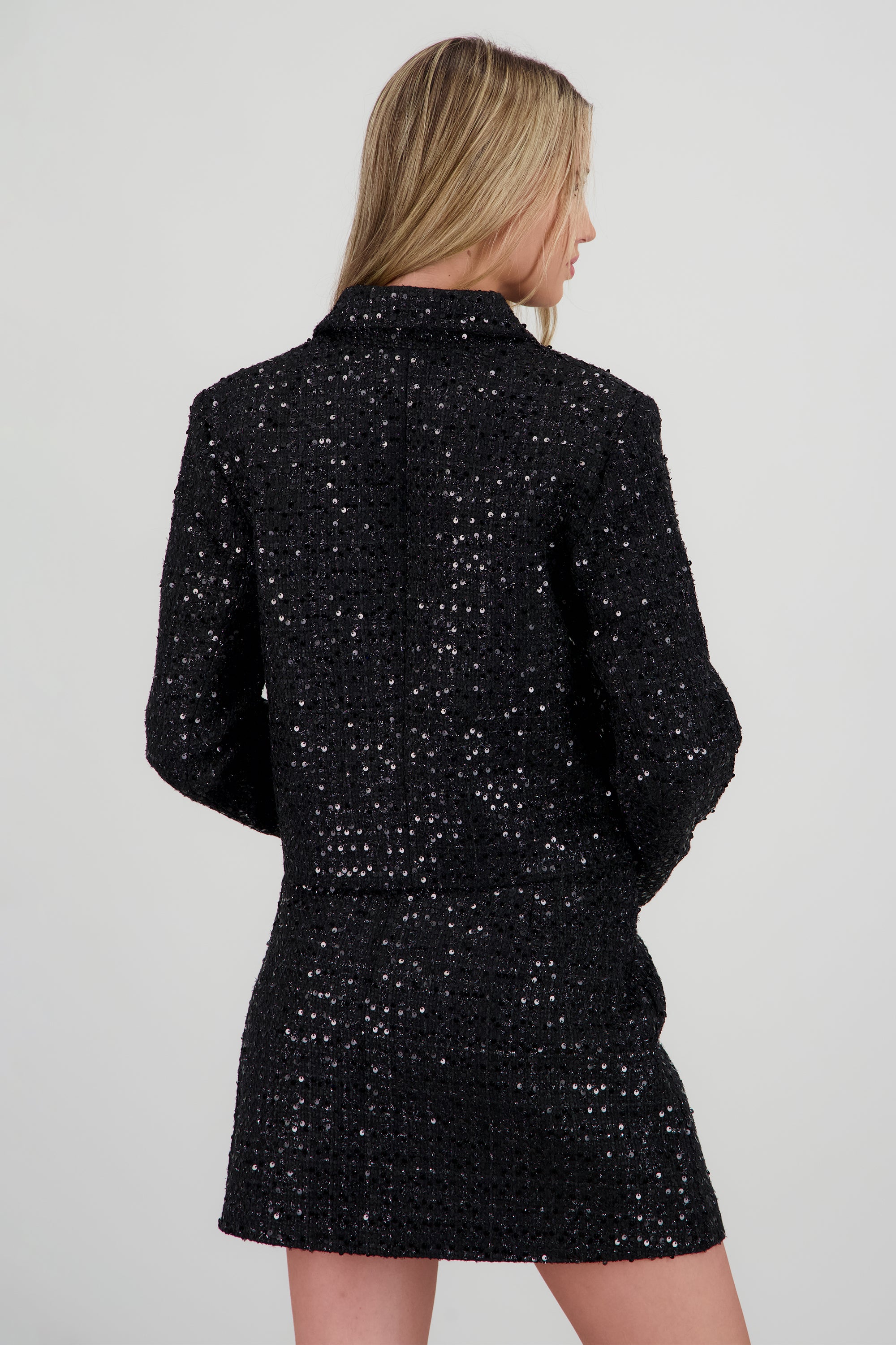 Saco crop tweed brillo NEGRO