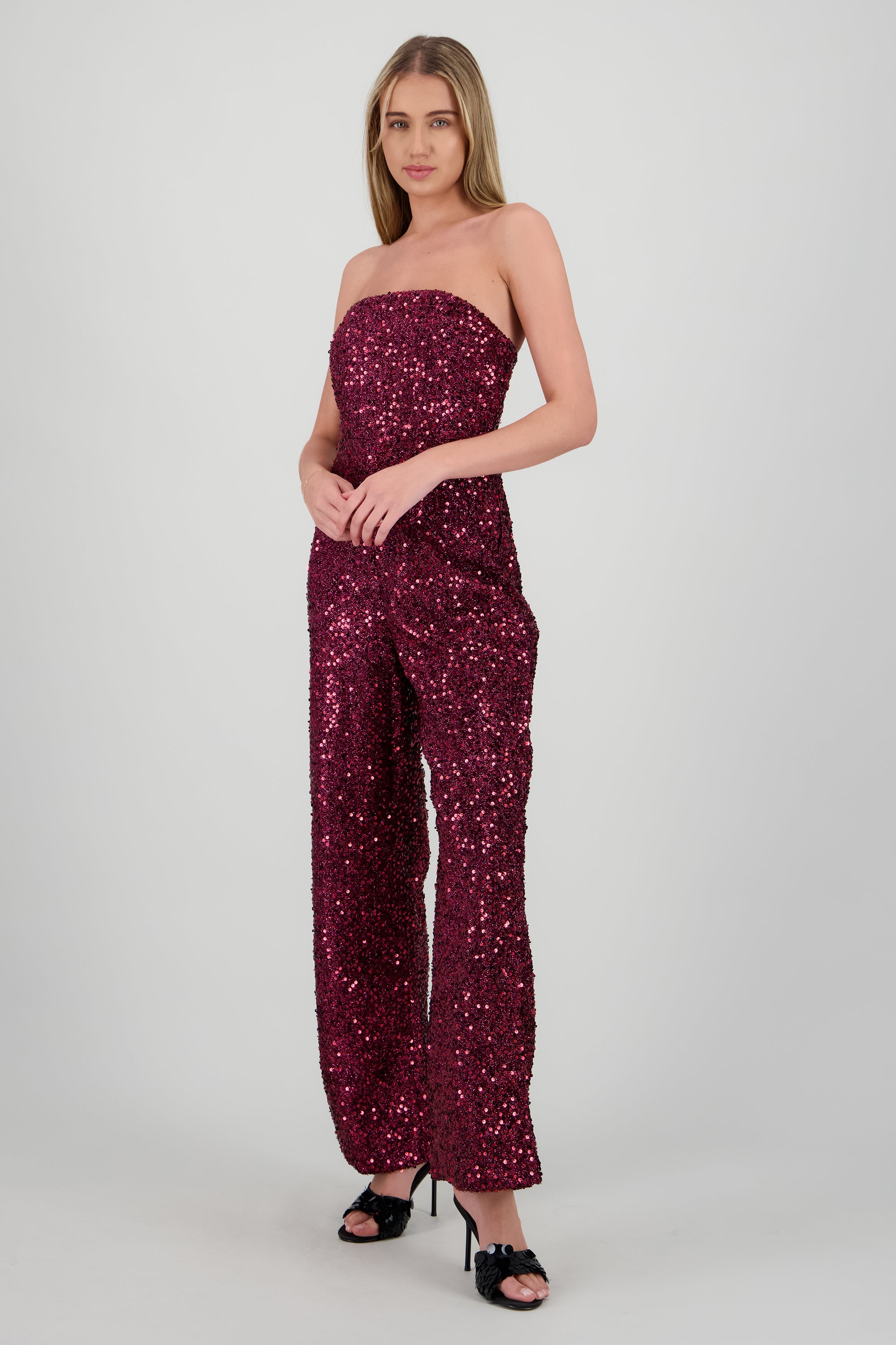 Jumpsuit strapless lentejuela VINO