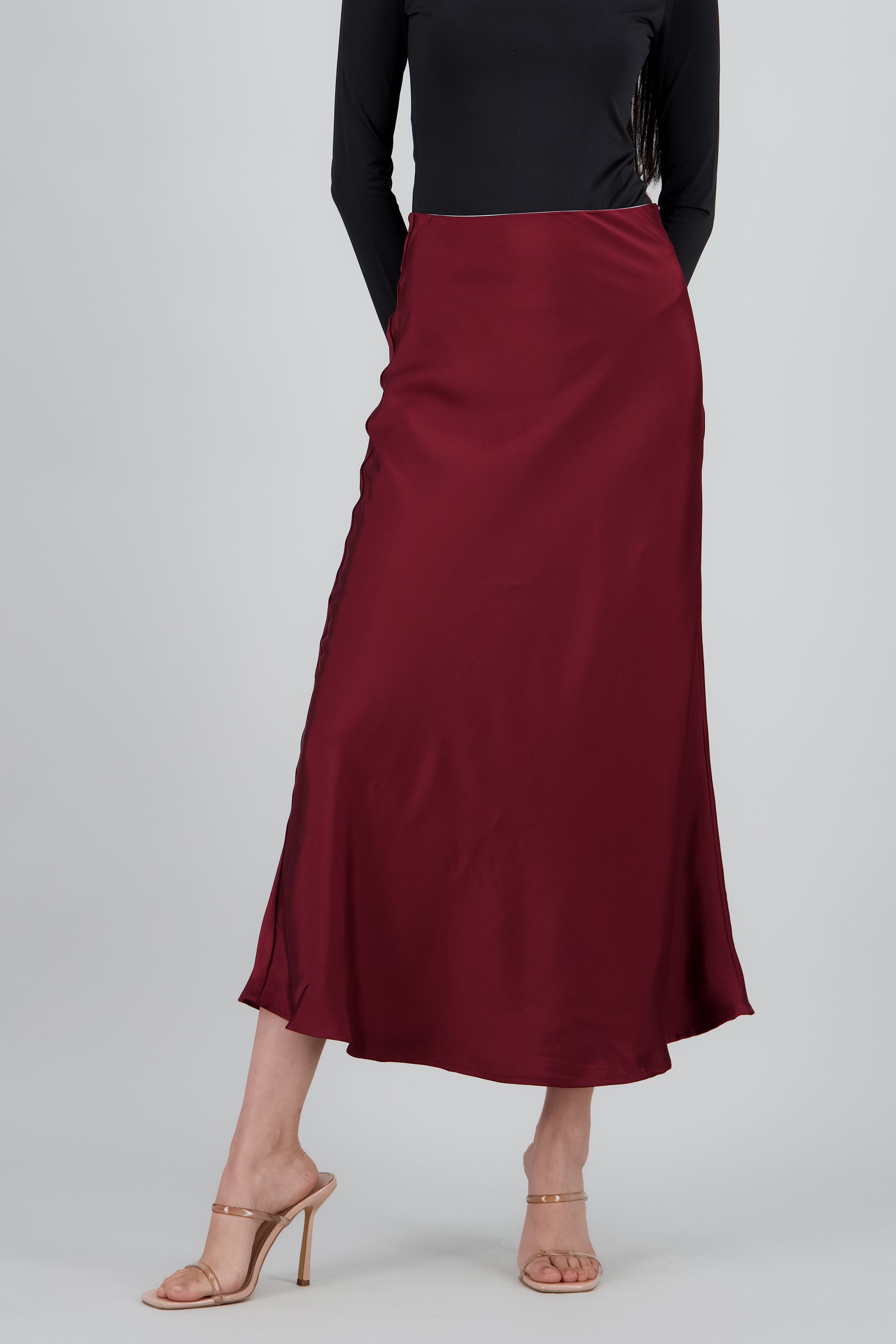 Falda midi satin abertura VINO