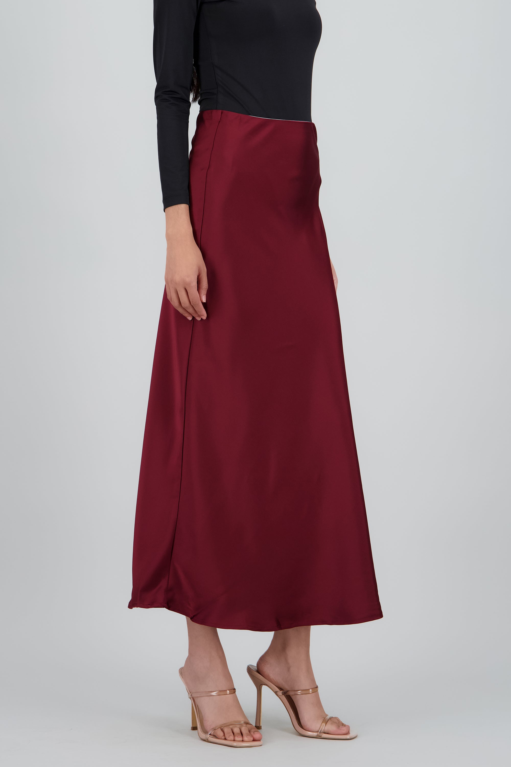 Falda midi satin abertura VINO