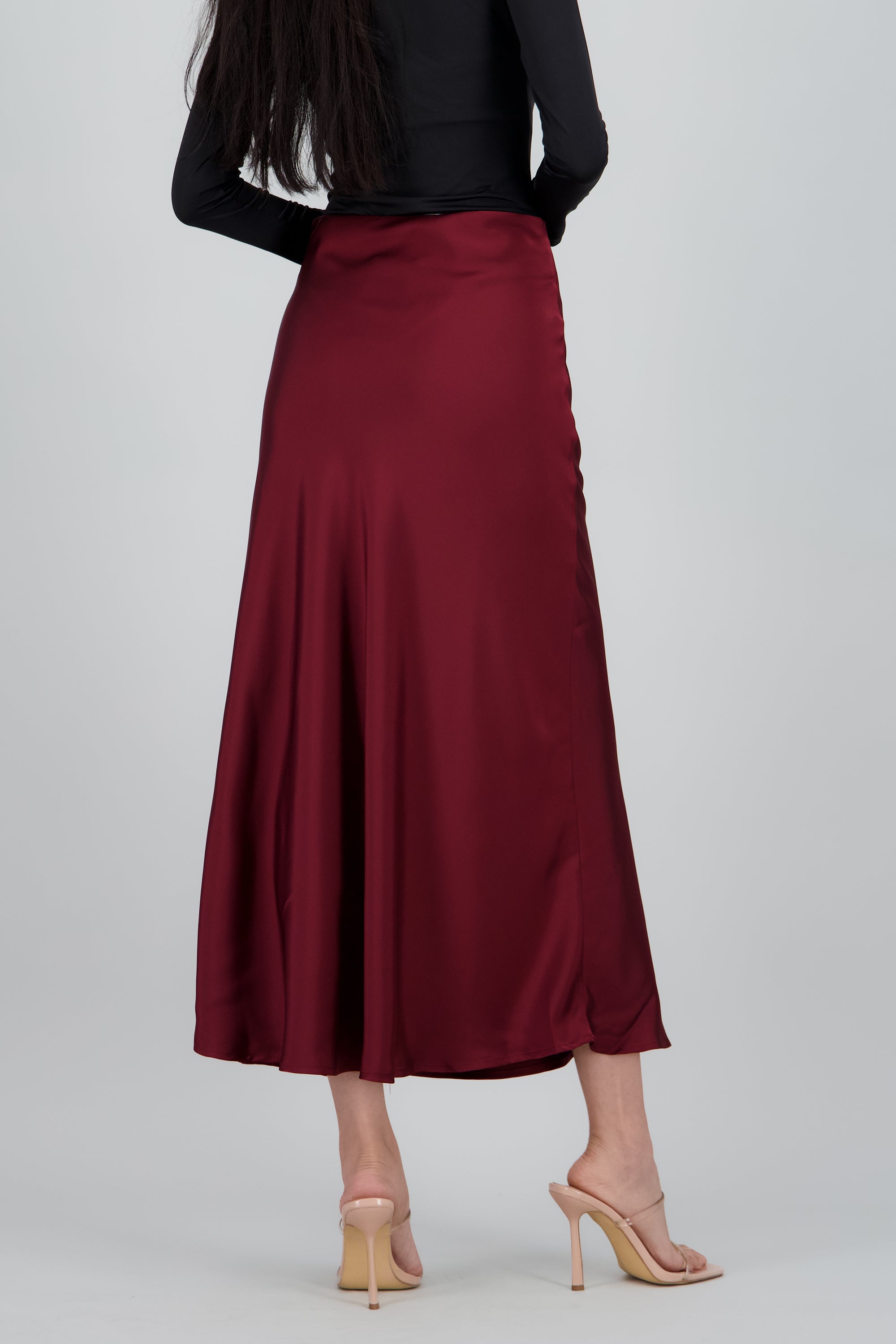 Falda midi satin abertura VINO