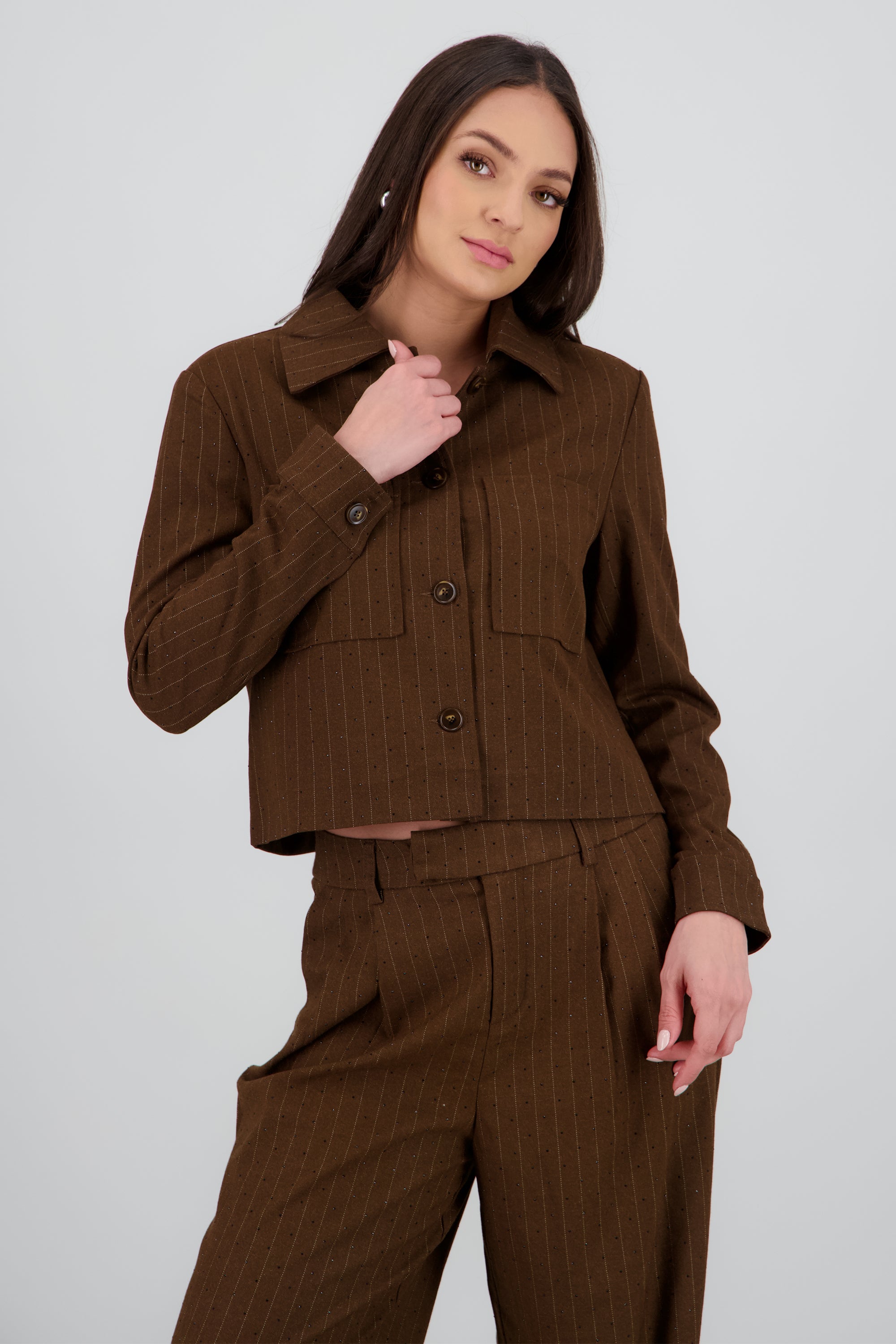 Camisa lisa m/l detalle tela CAFE