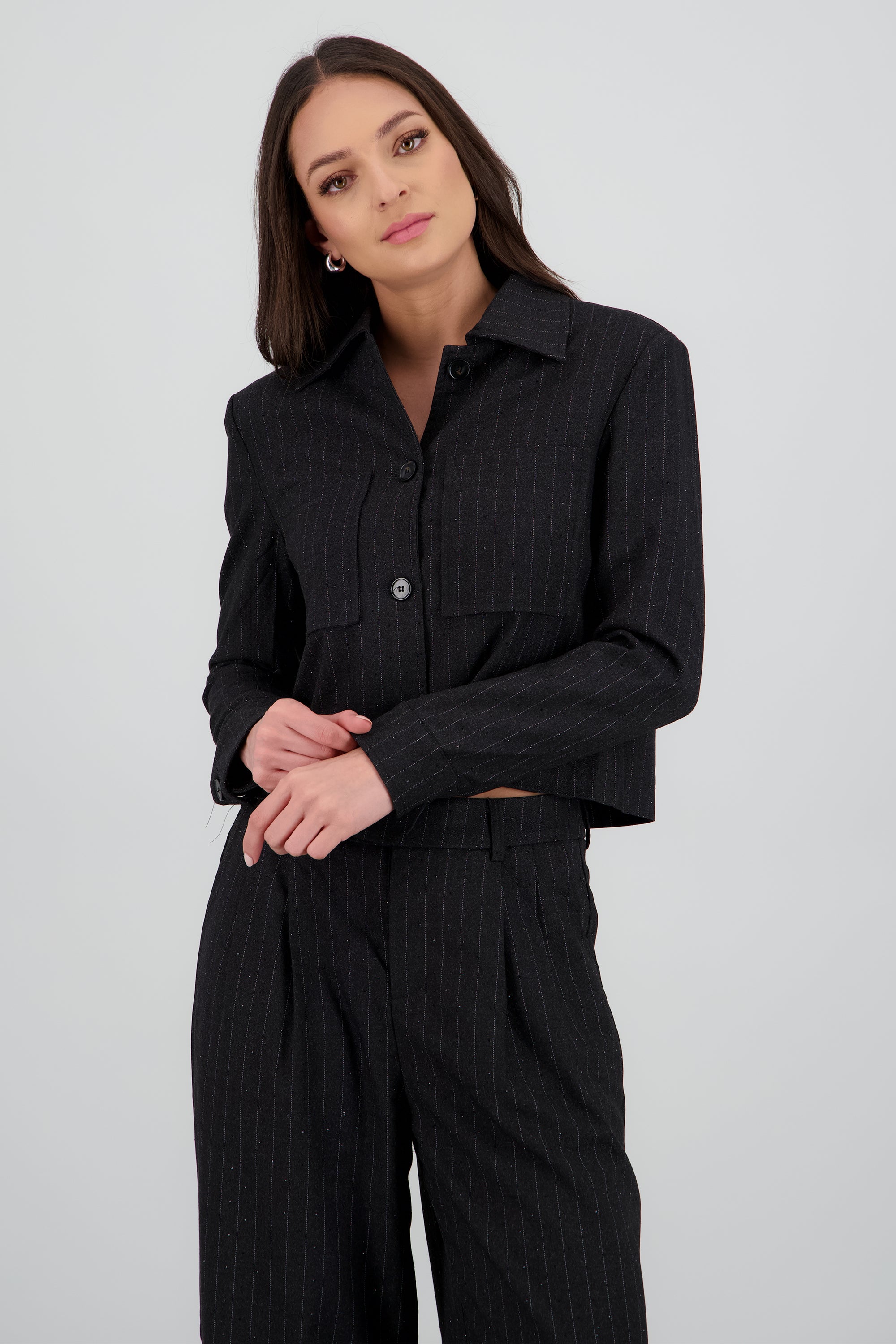 Camisa lisa m/l detalle tela NEGRO