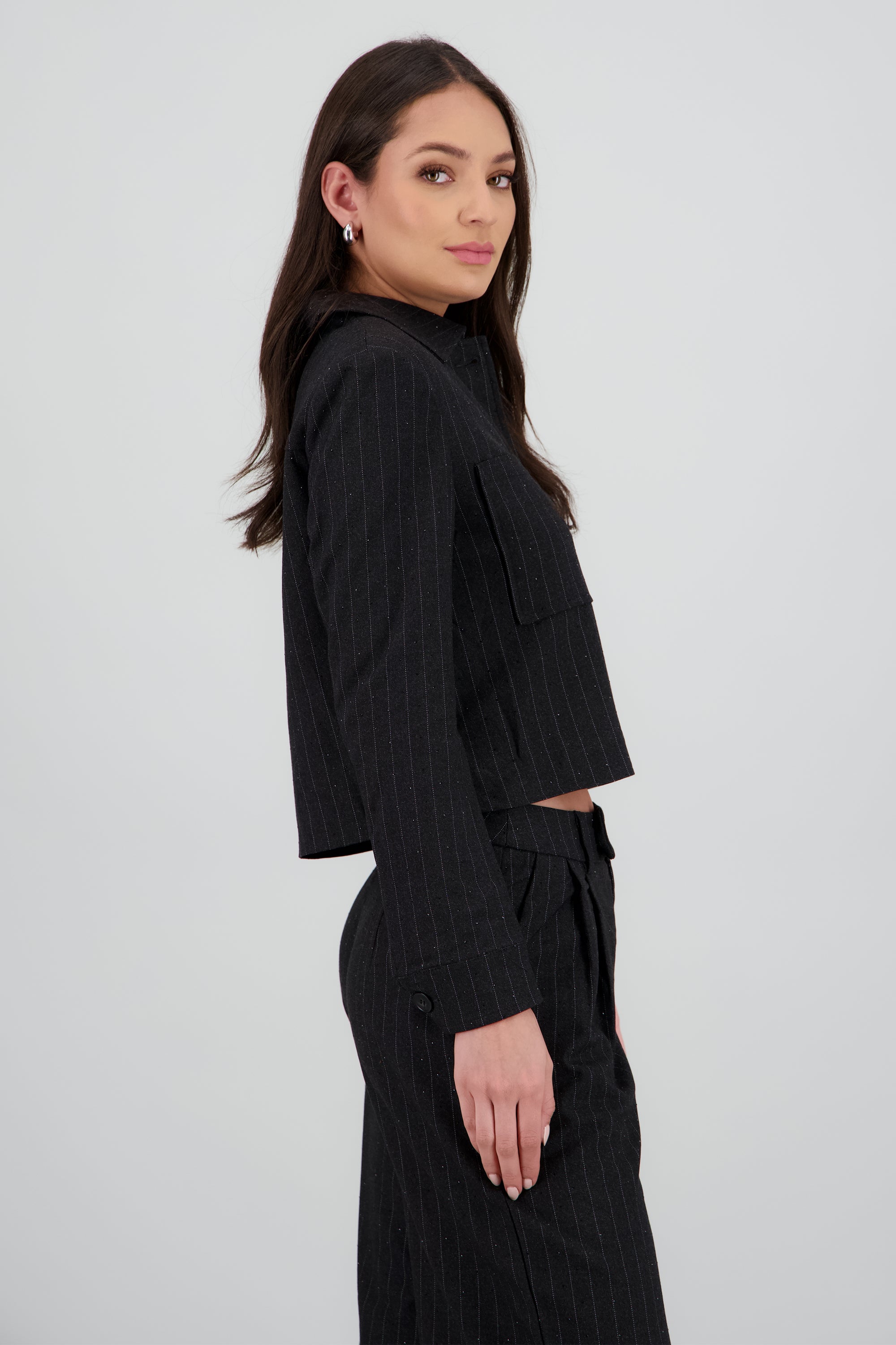 Camisa lisa m/l detalle tela NEGRO