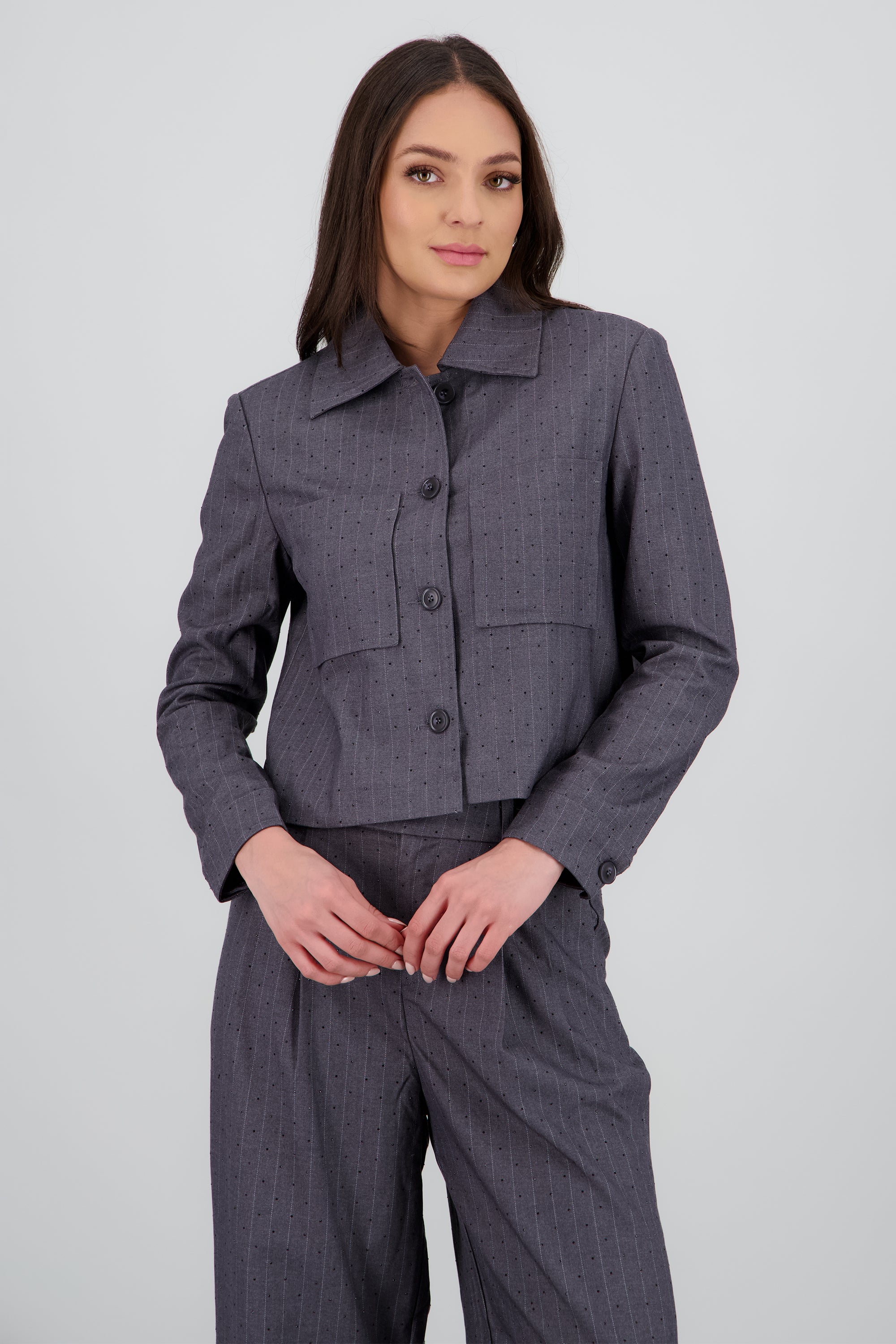 Camisa lisa m/l detalle tela GRIS