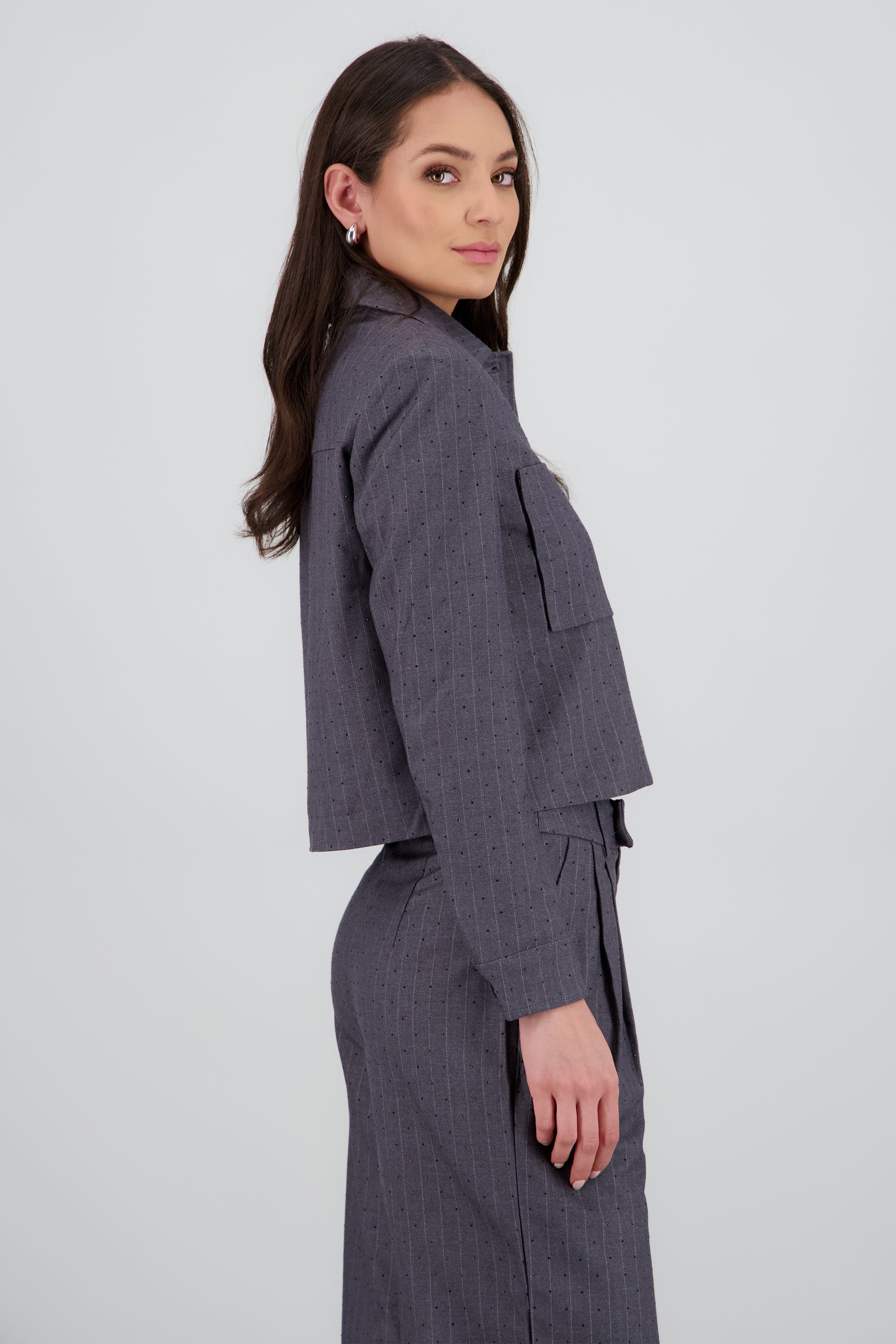 Camisa lisa m/l detalle tela GRIS