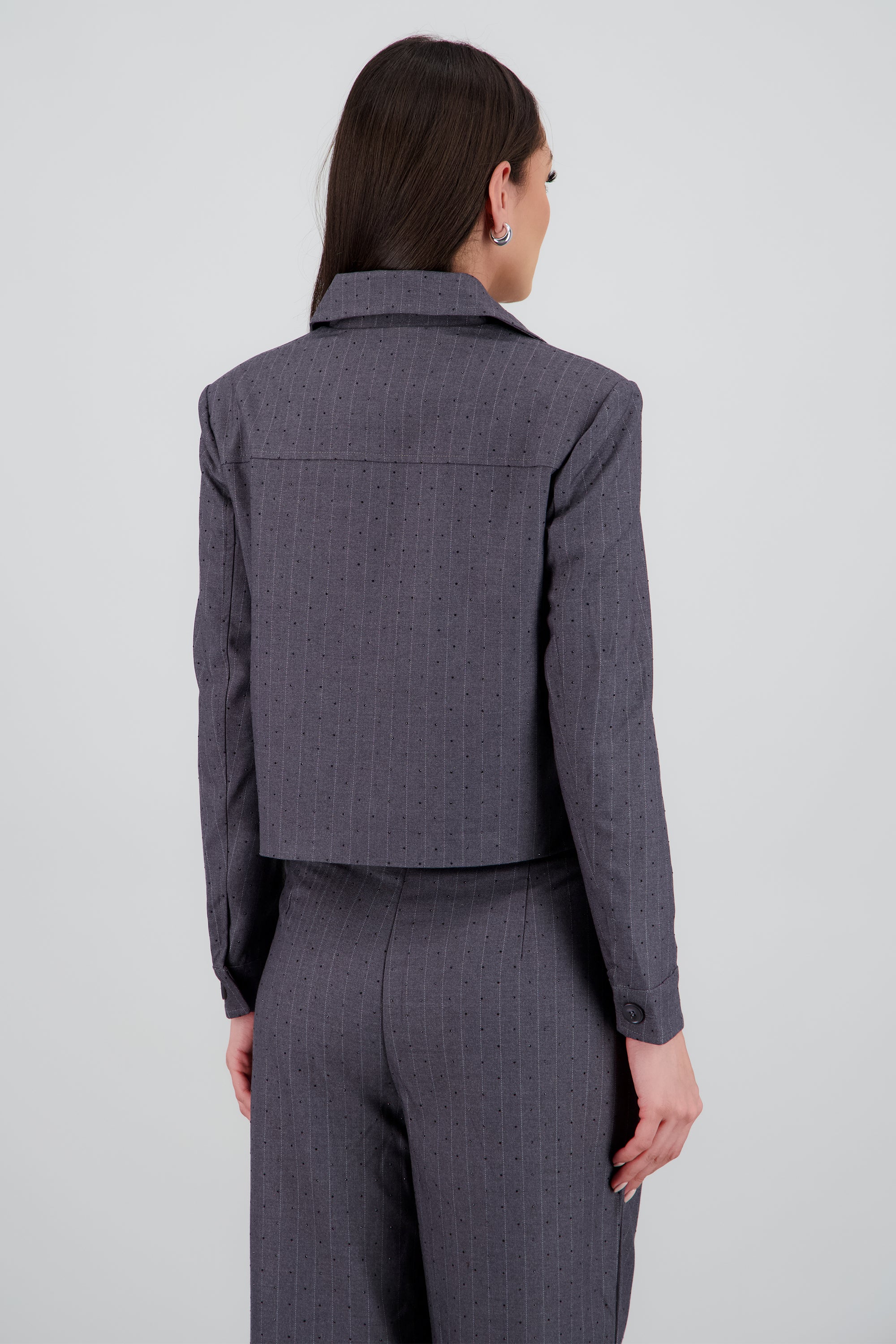 Camisa lisa m/l detalle tela GRIS