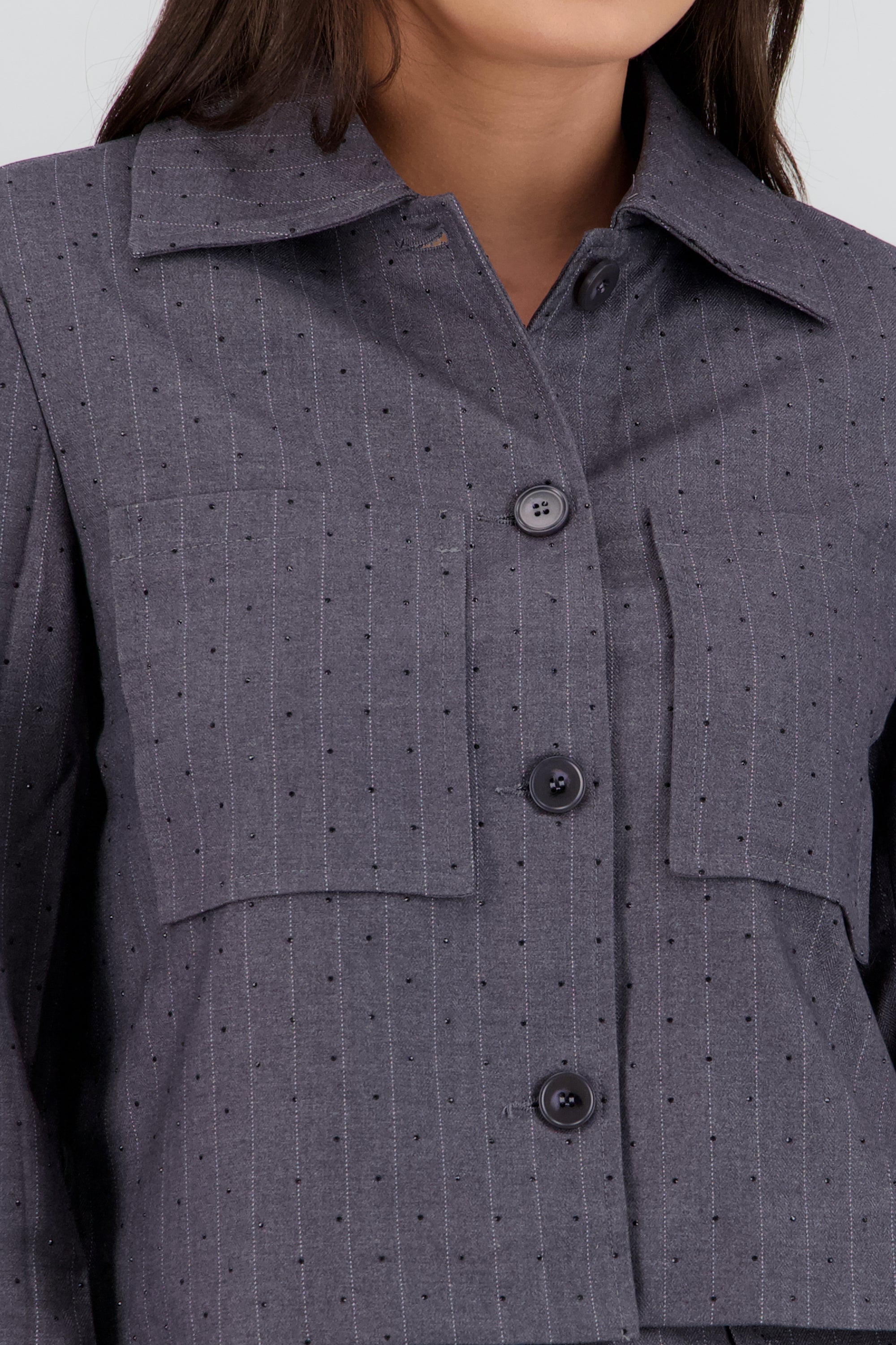 Camisa lisa m/l detalle tela GRIS