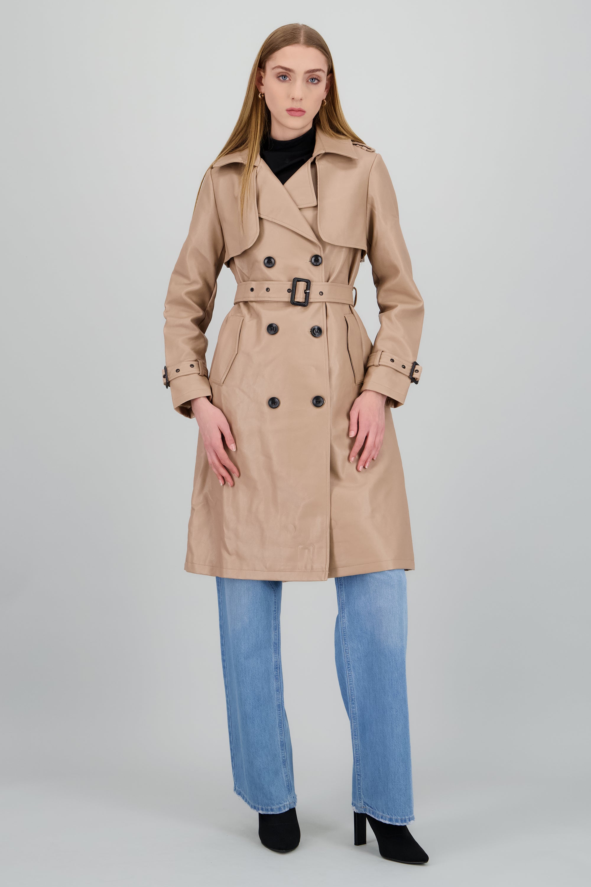 Gabardina larga pu lisa BEIGE