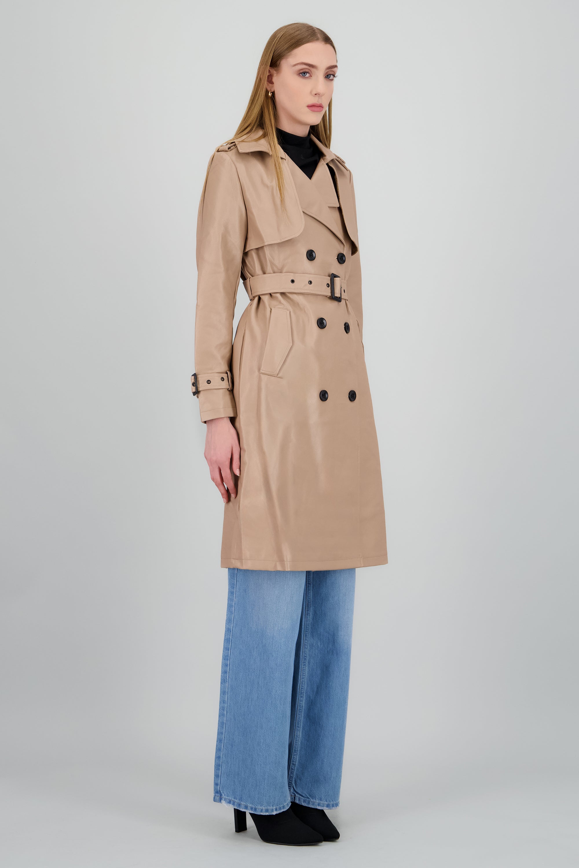 Gabardina larga pu lisa BEIGE