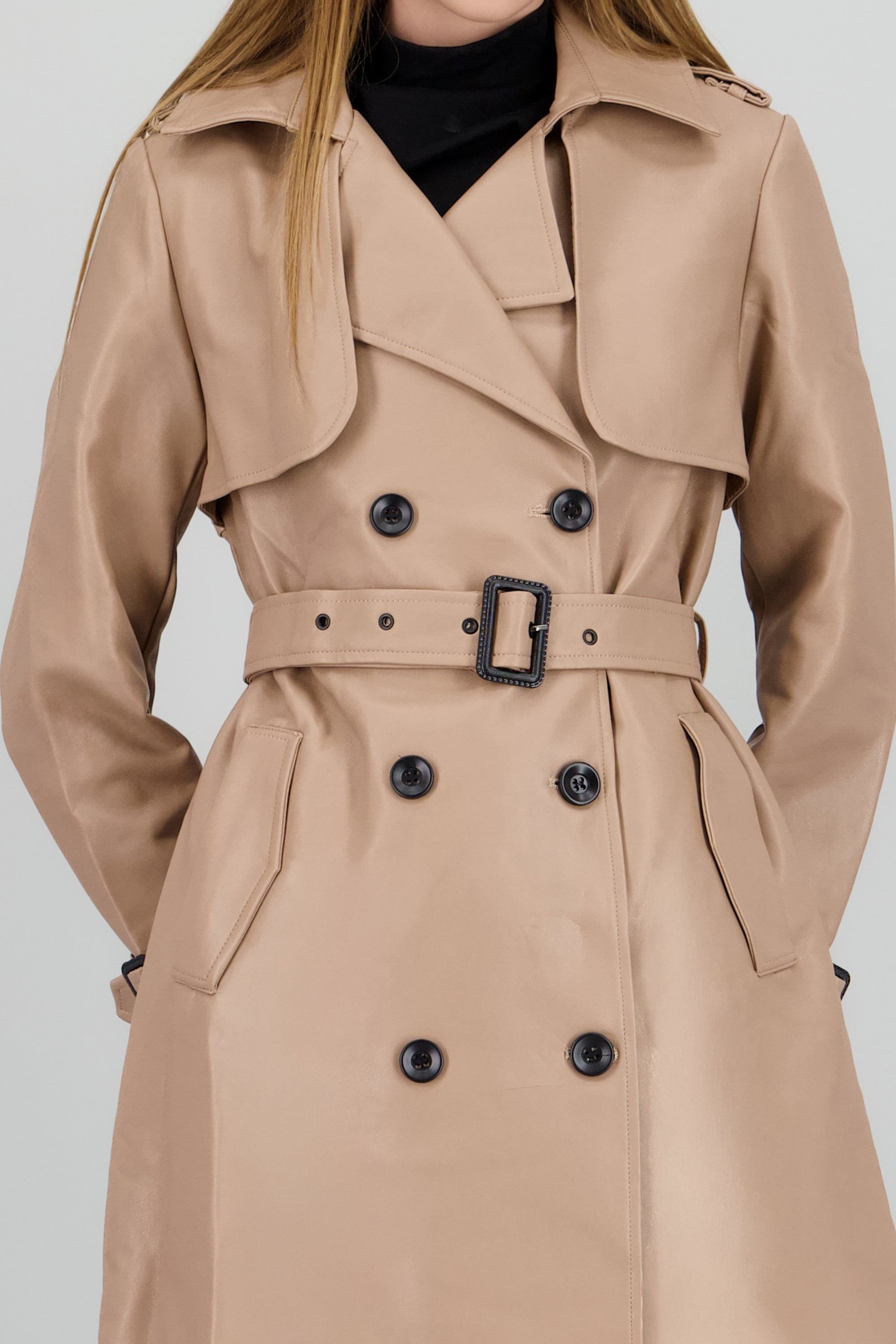 Gabardina larga pu lisa BEIGE