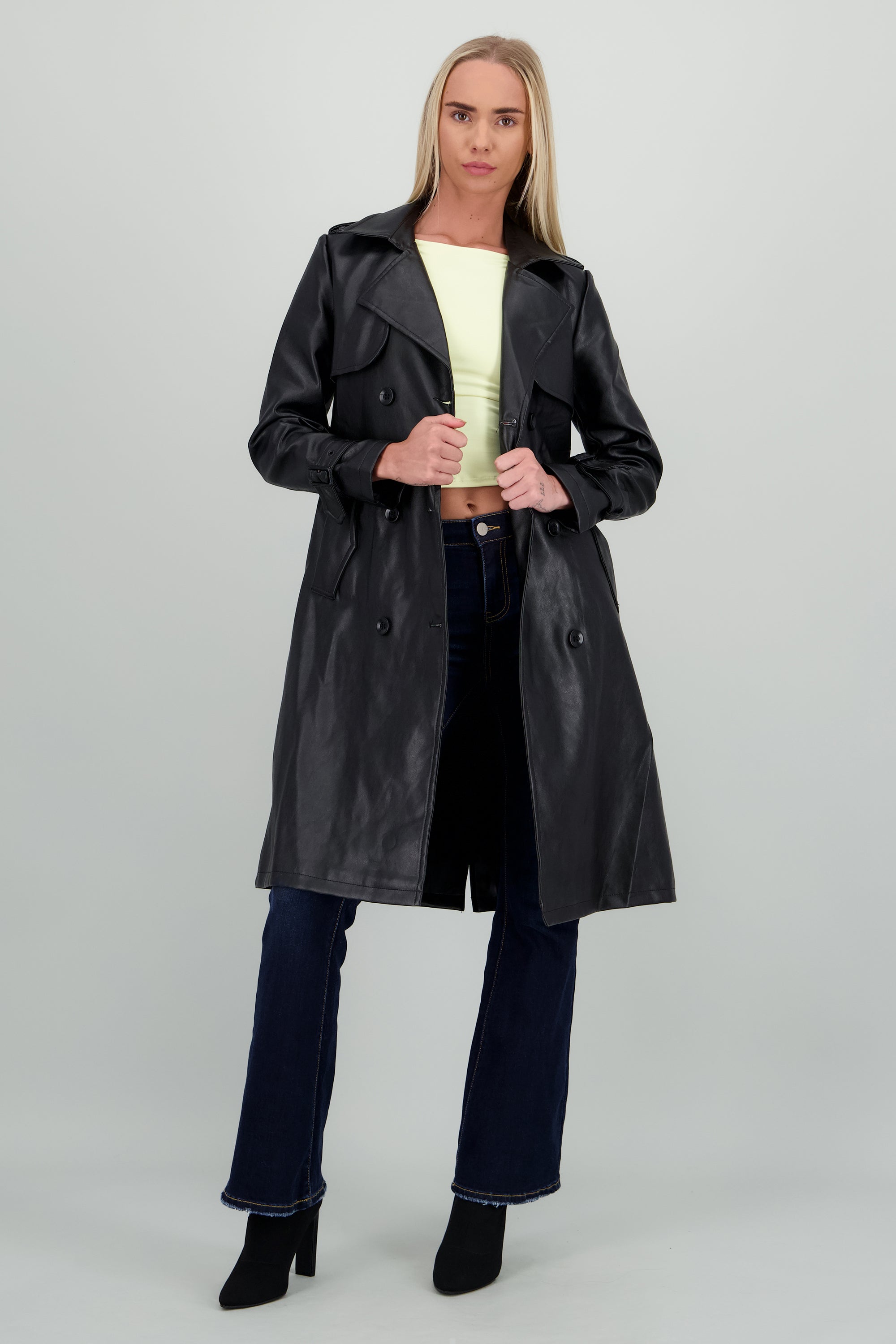 Gabardina larga pu lisa NEGRO