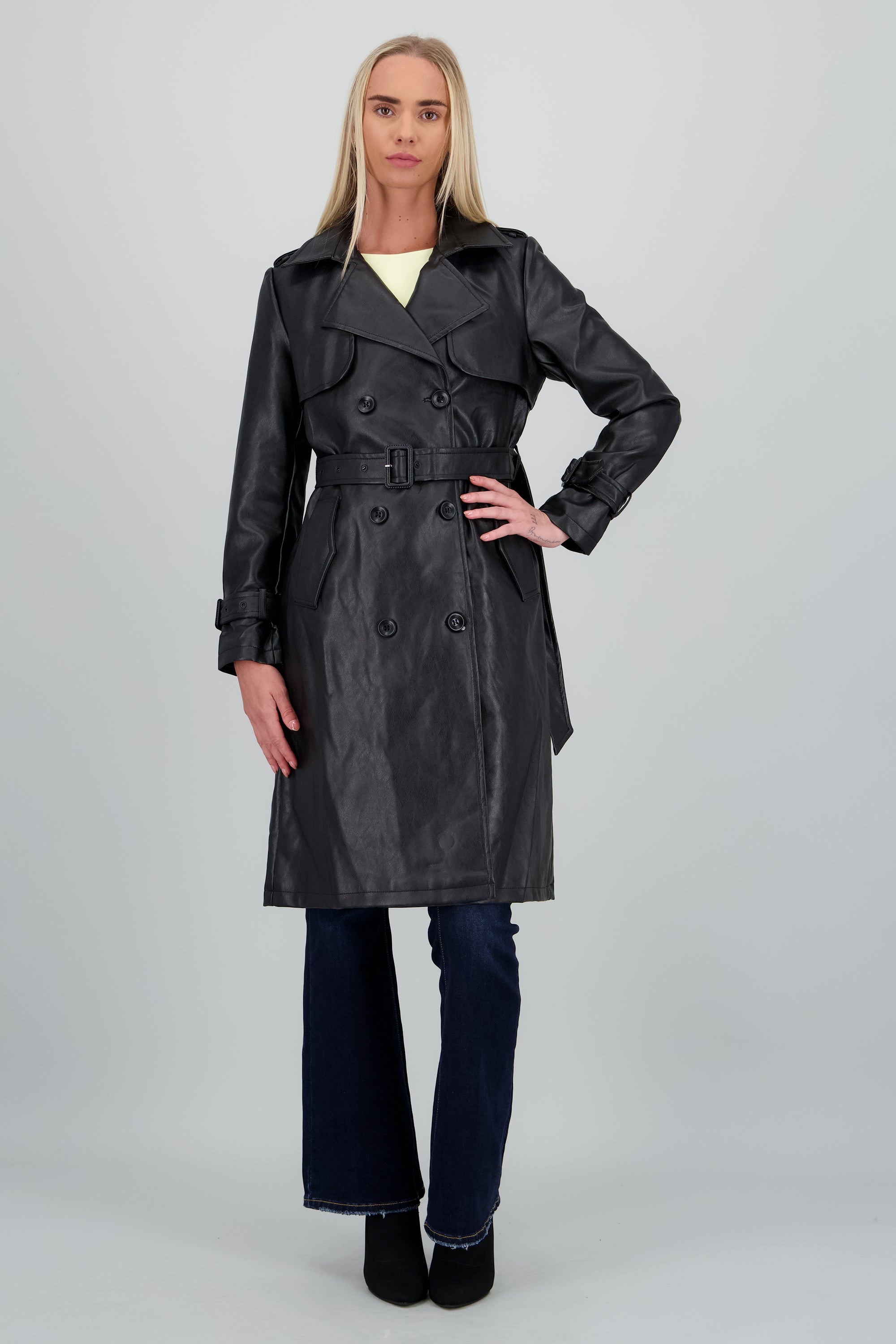 Gabardina larga pu lisa NEGRO