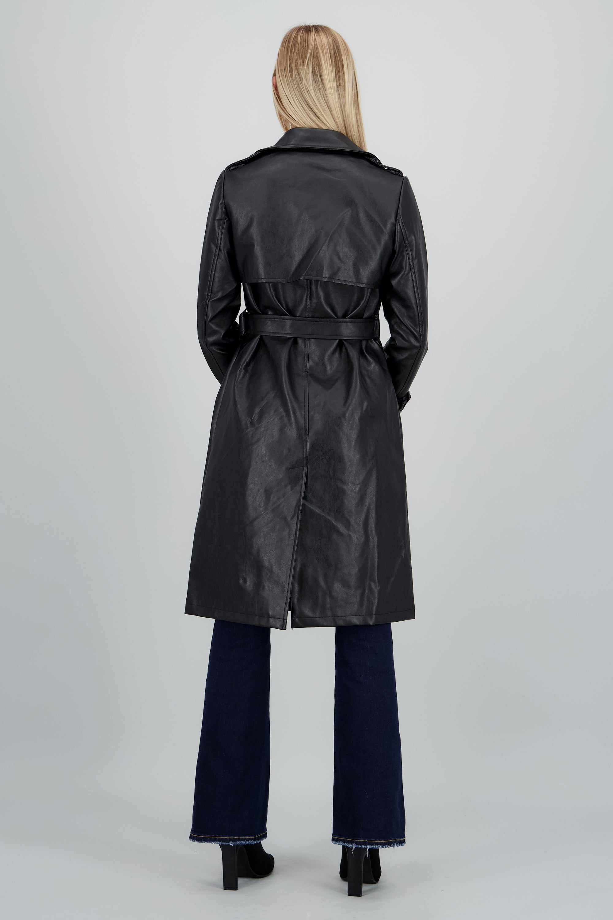 Gabardina larga pu lisa NEGRO