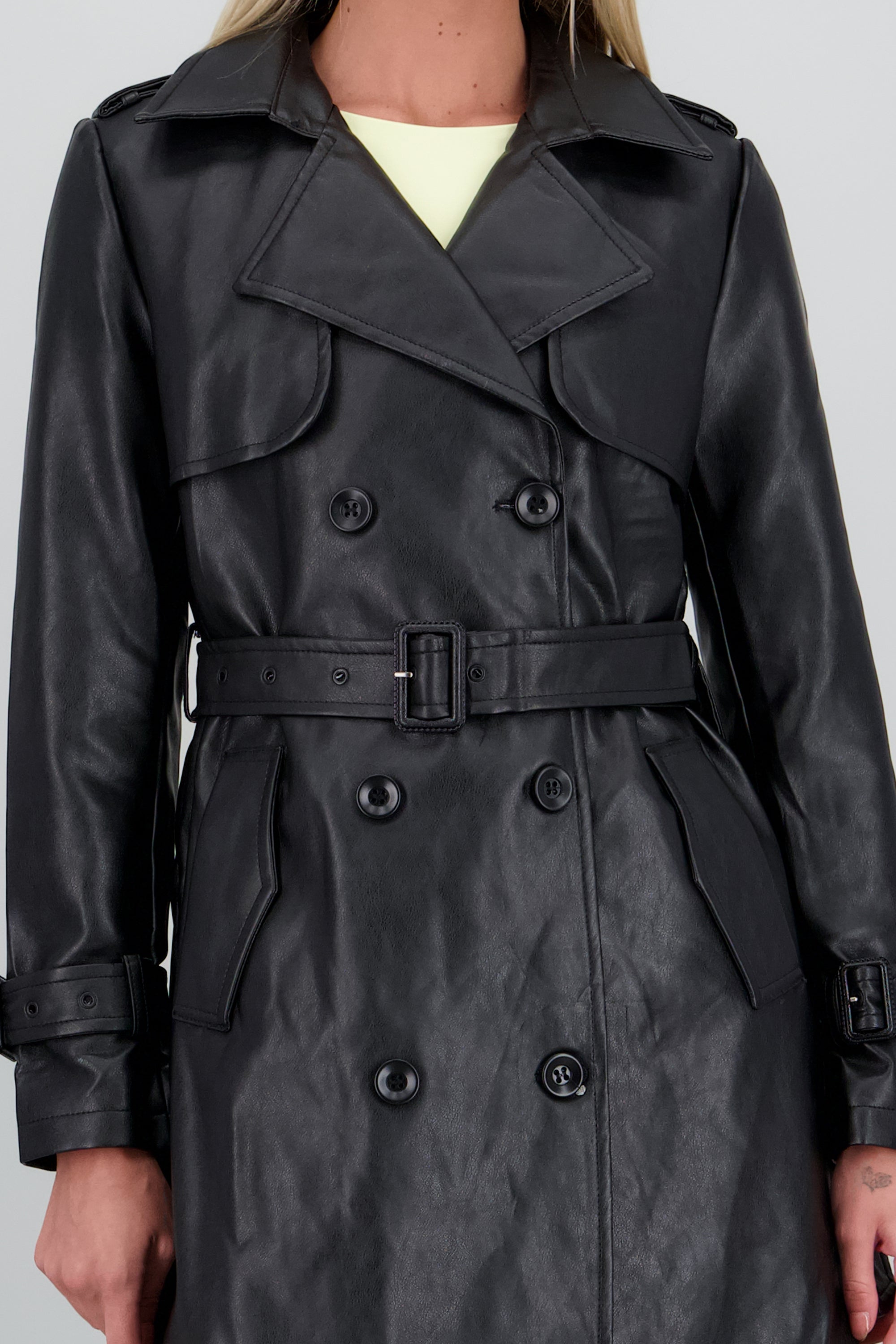 Gabardina larga pu lisa NEGRO