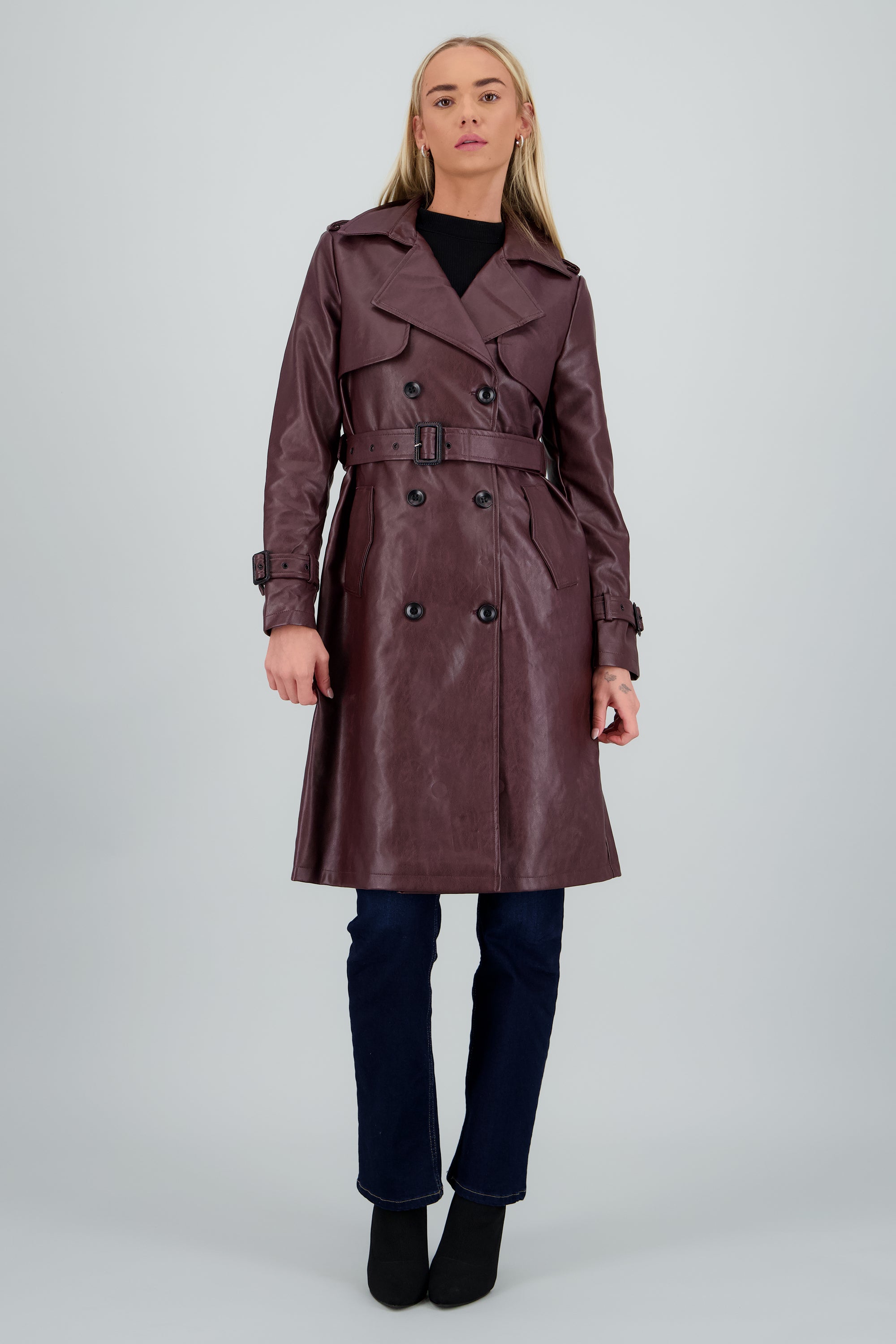 Gabardina larga pu lisa VINO