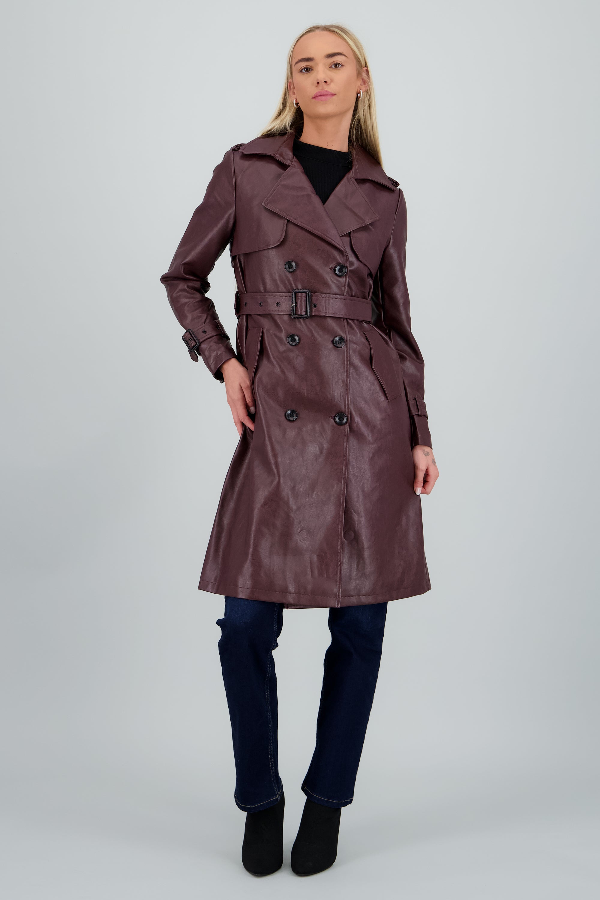 Gabardina larga pu lisa VINO