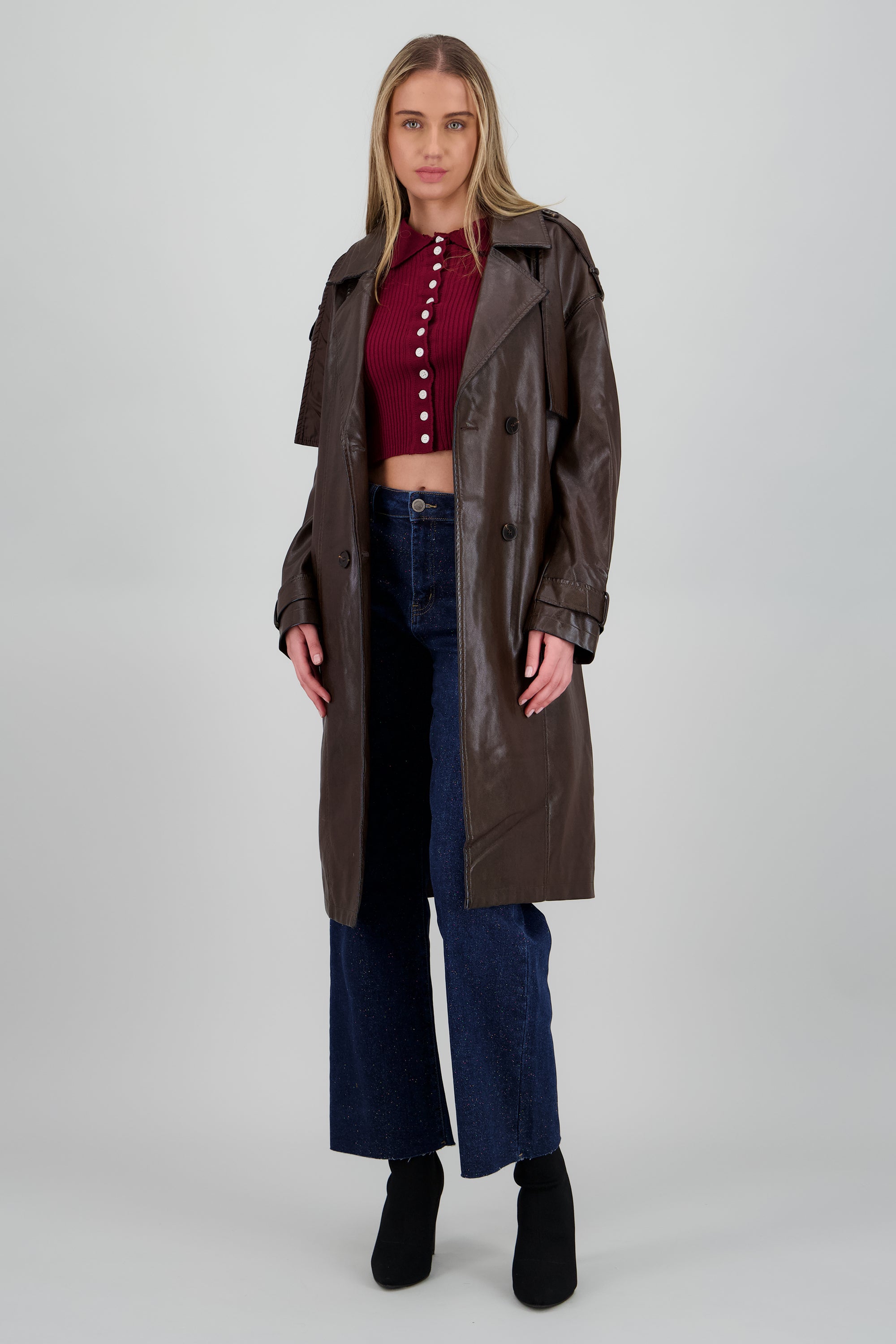 Gabardina lisa cruzada pu CAFE