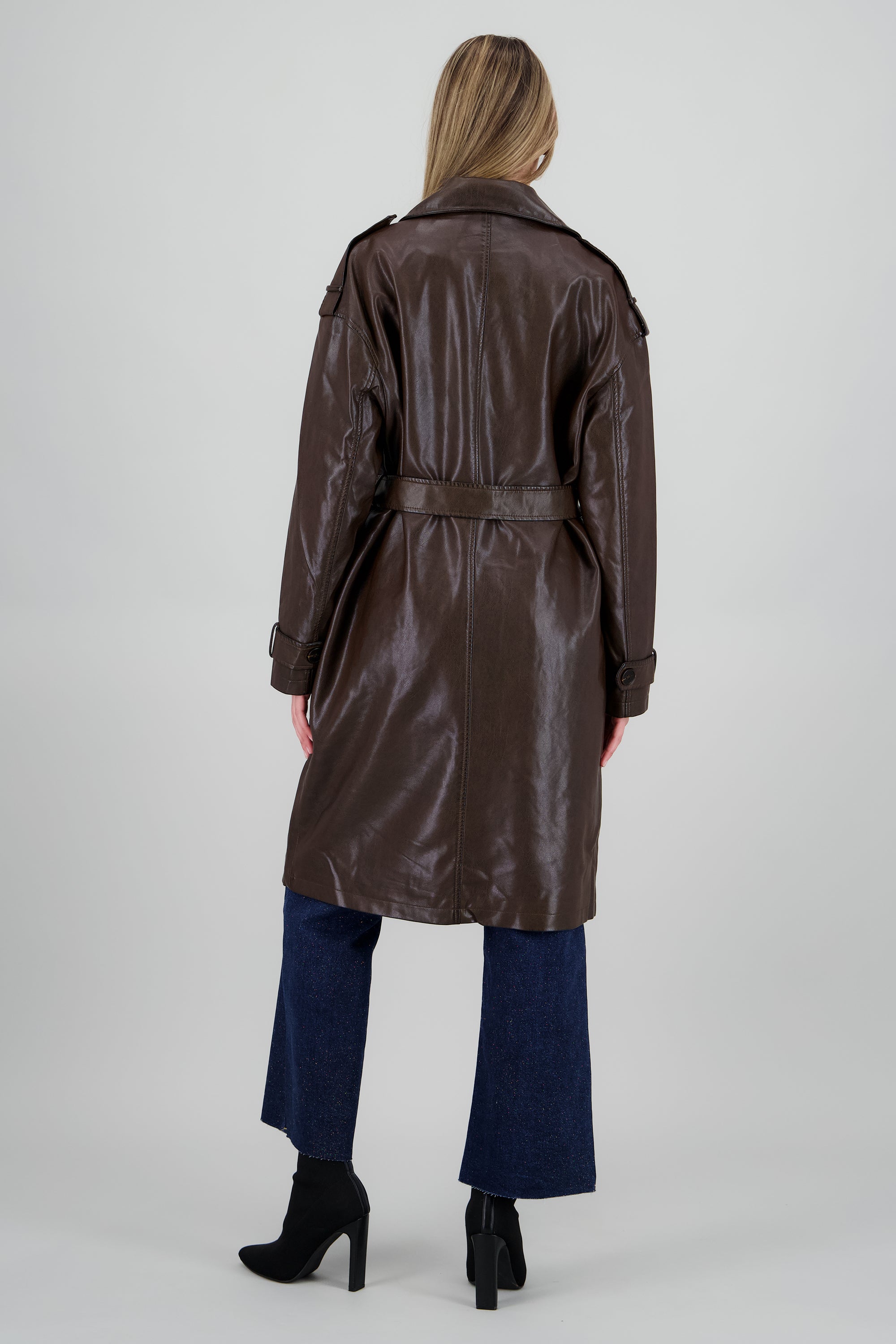 Gabardina lisa cruzada pu CAFE