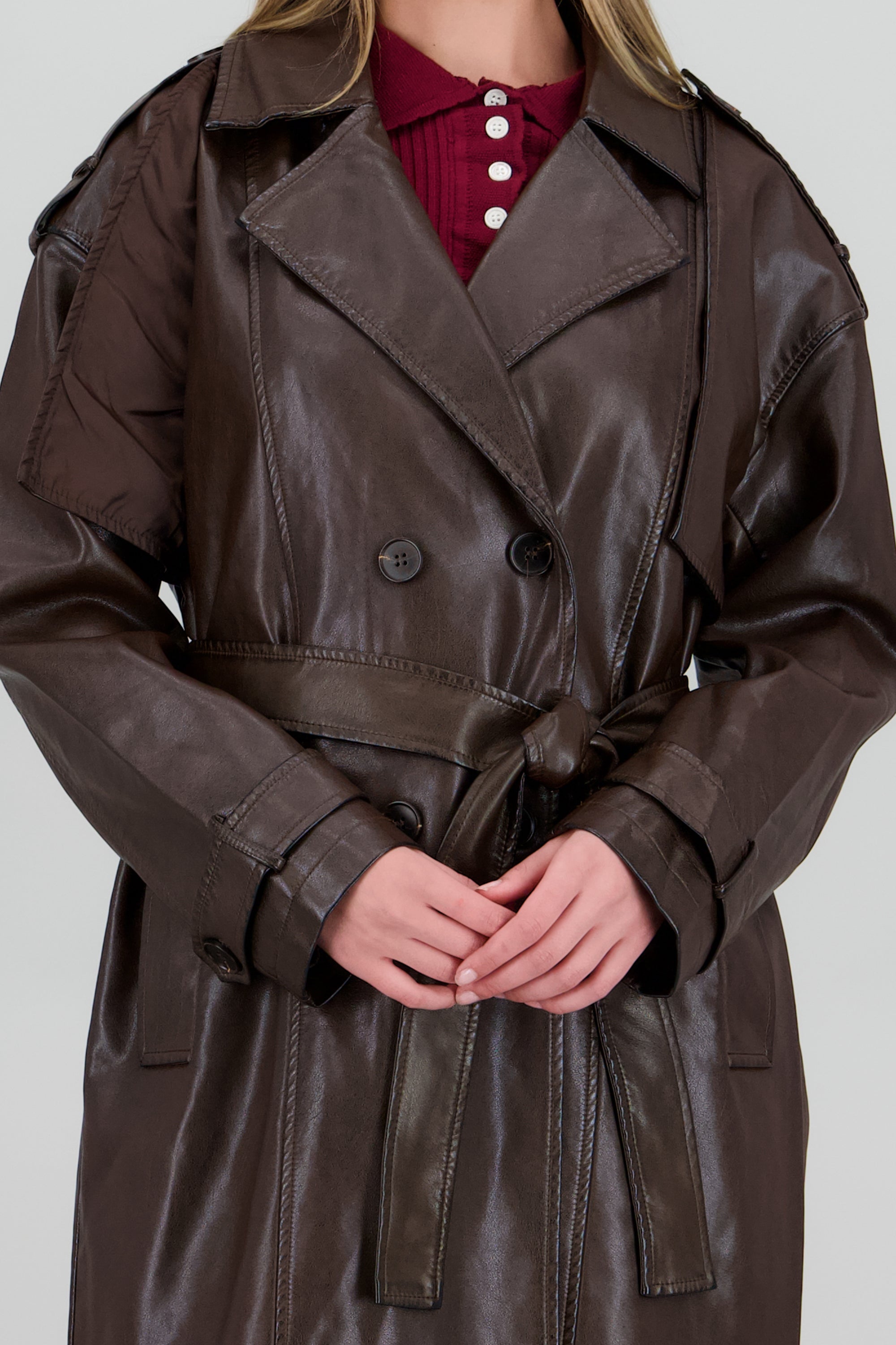 Gabardina lisa cruzada pu CAFE