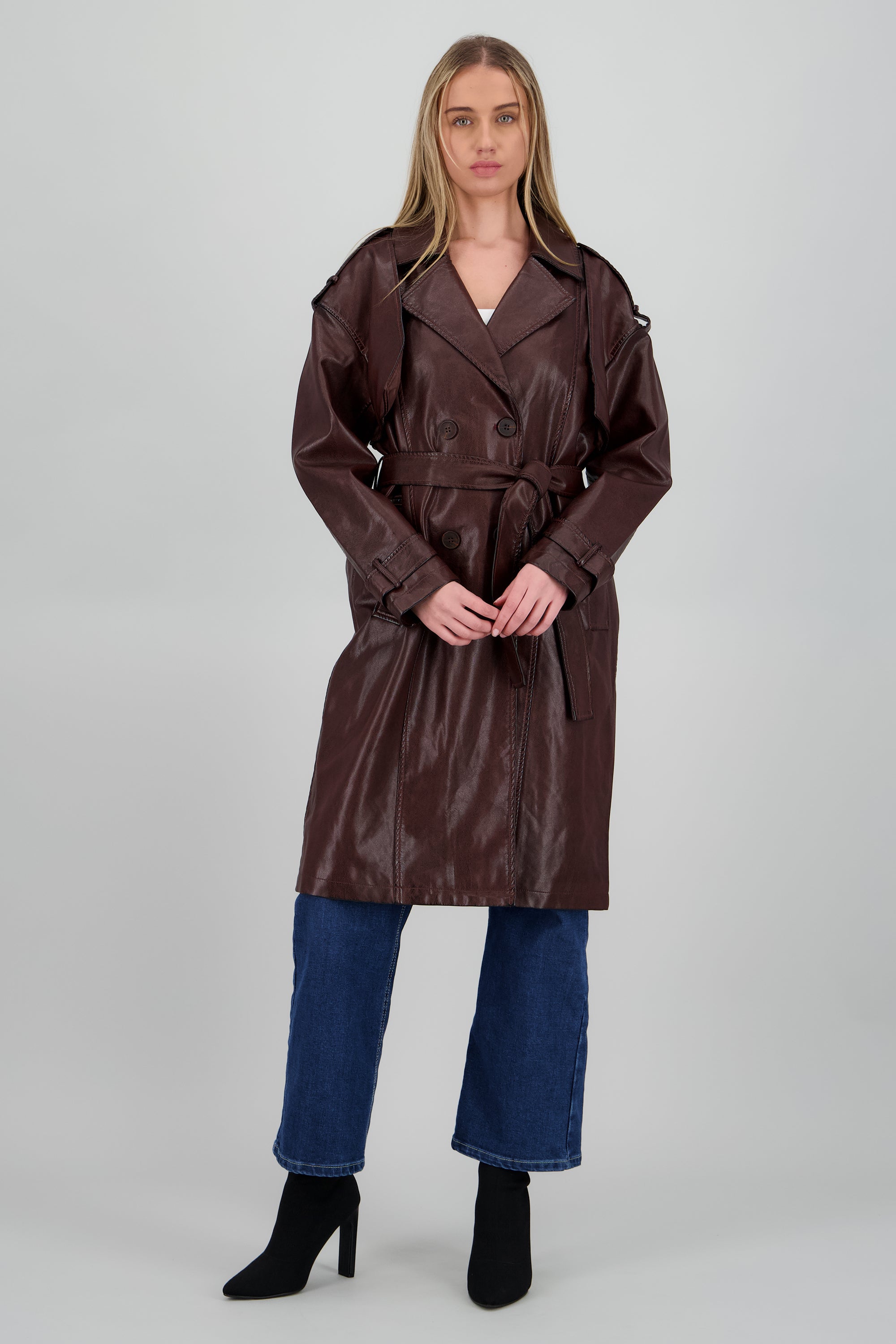 Gabardina lisa cruzada pu VINO