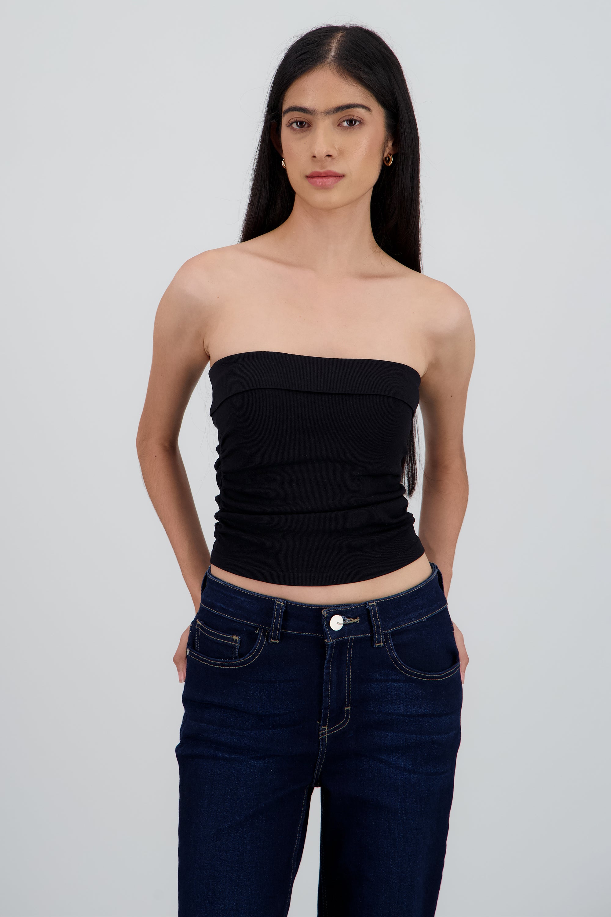 Top tubo seamless drapeado costados NEGRO