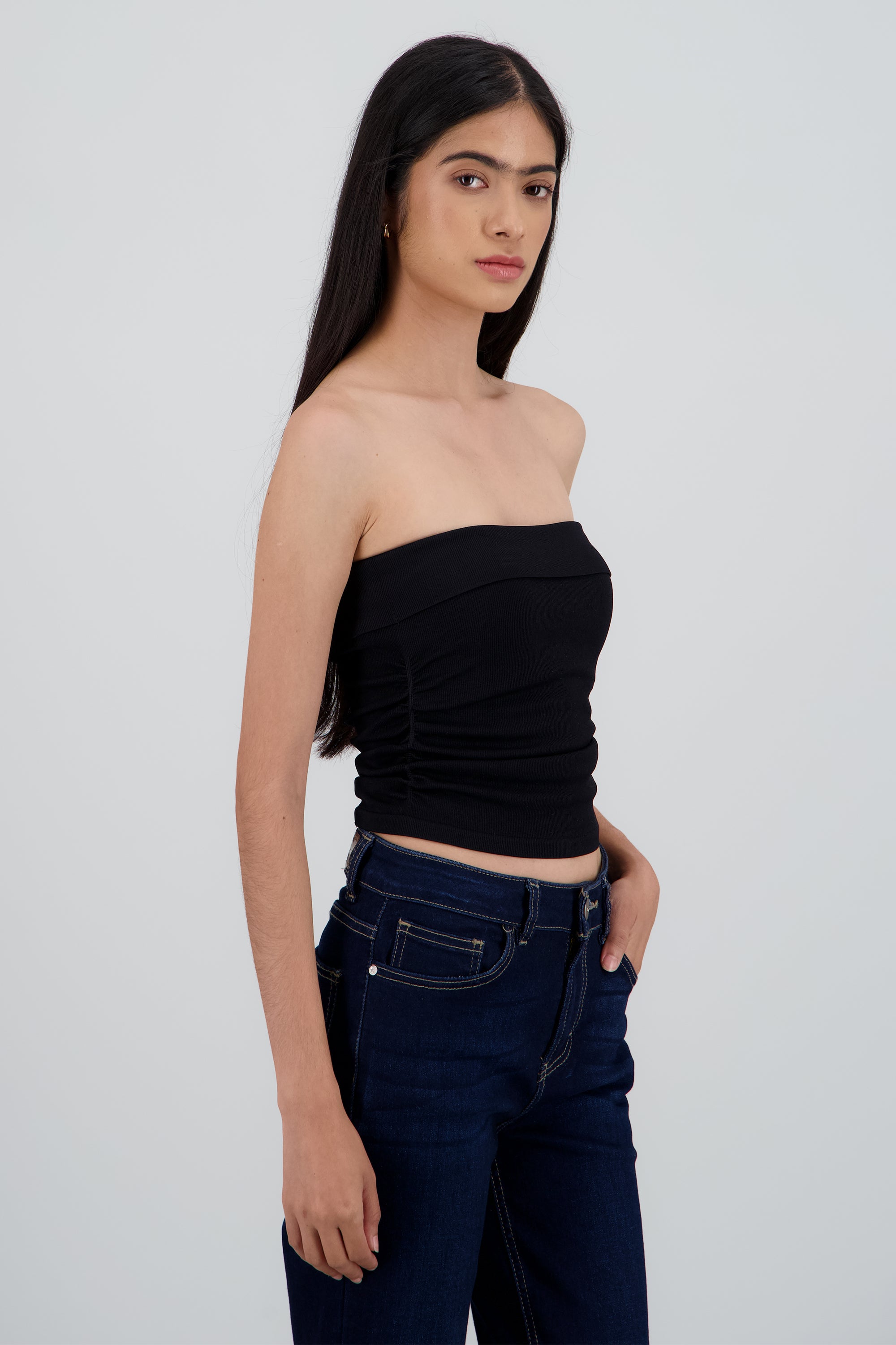 Top tubo seamless drapeado costados NEGRO