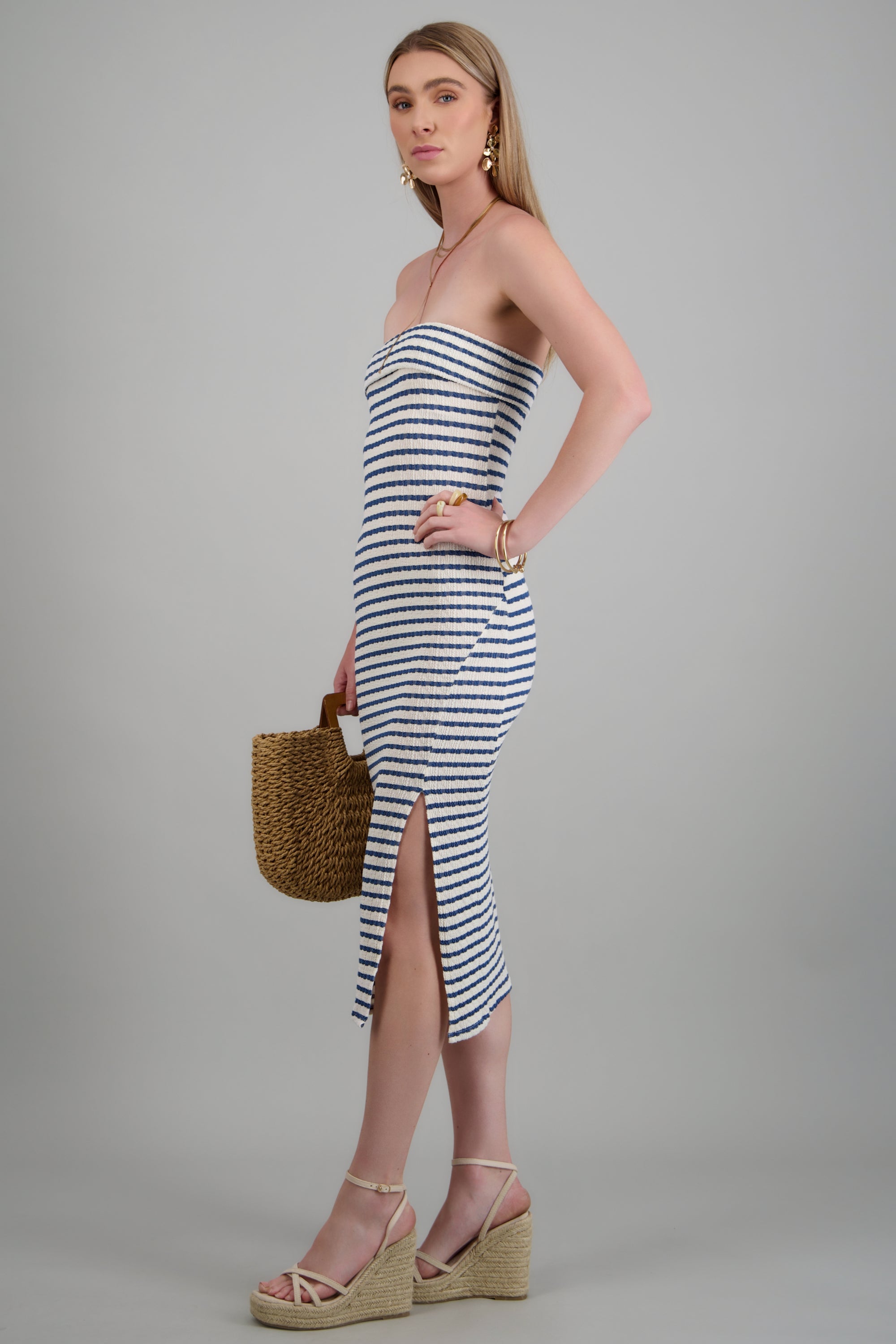 Vestido strapless rayas MARINO