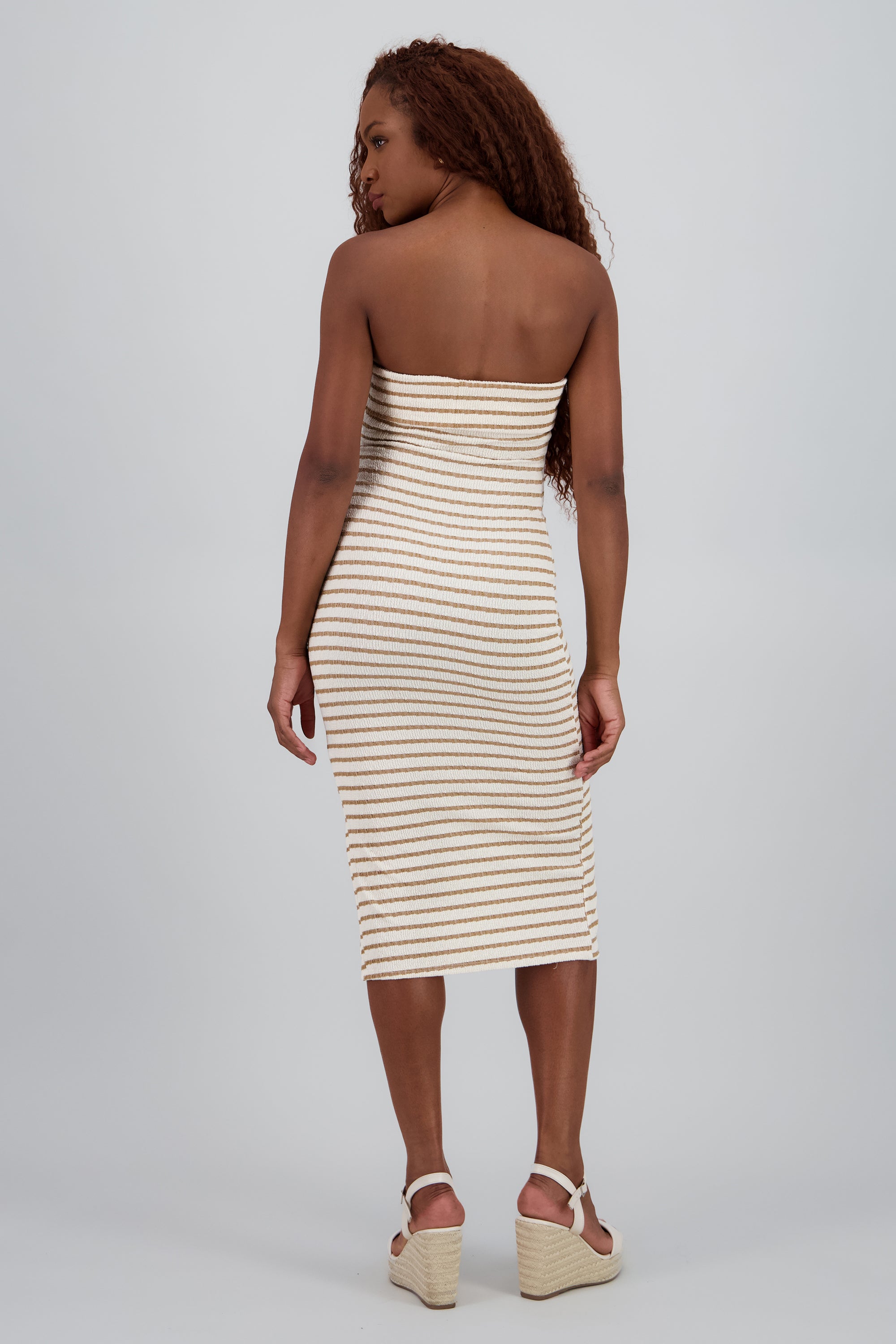 Vestido strapless rayas TAUPE