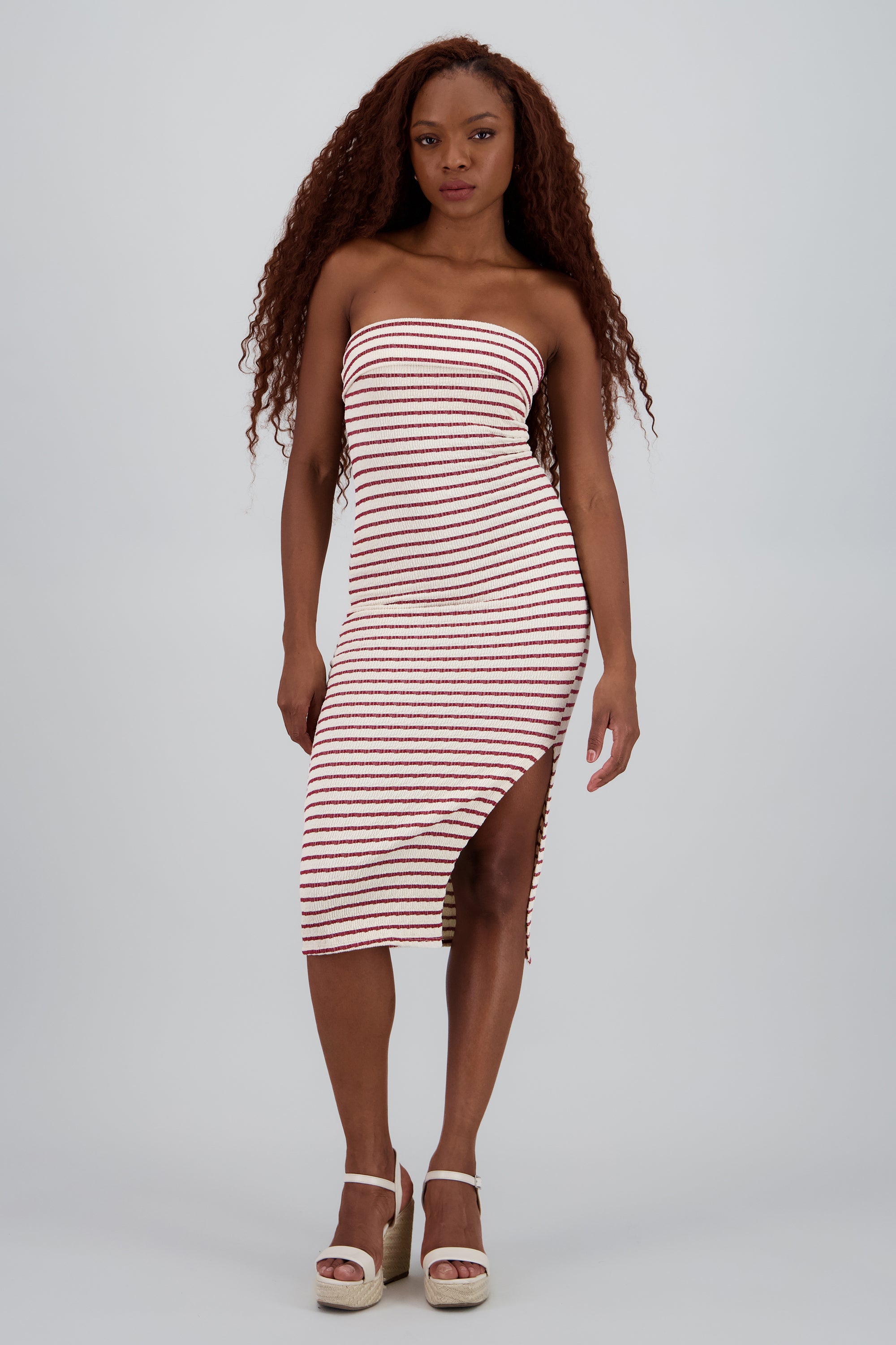 Vestido strapless rayas VINO
