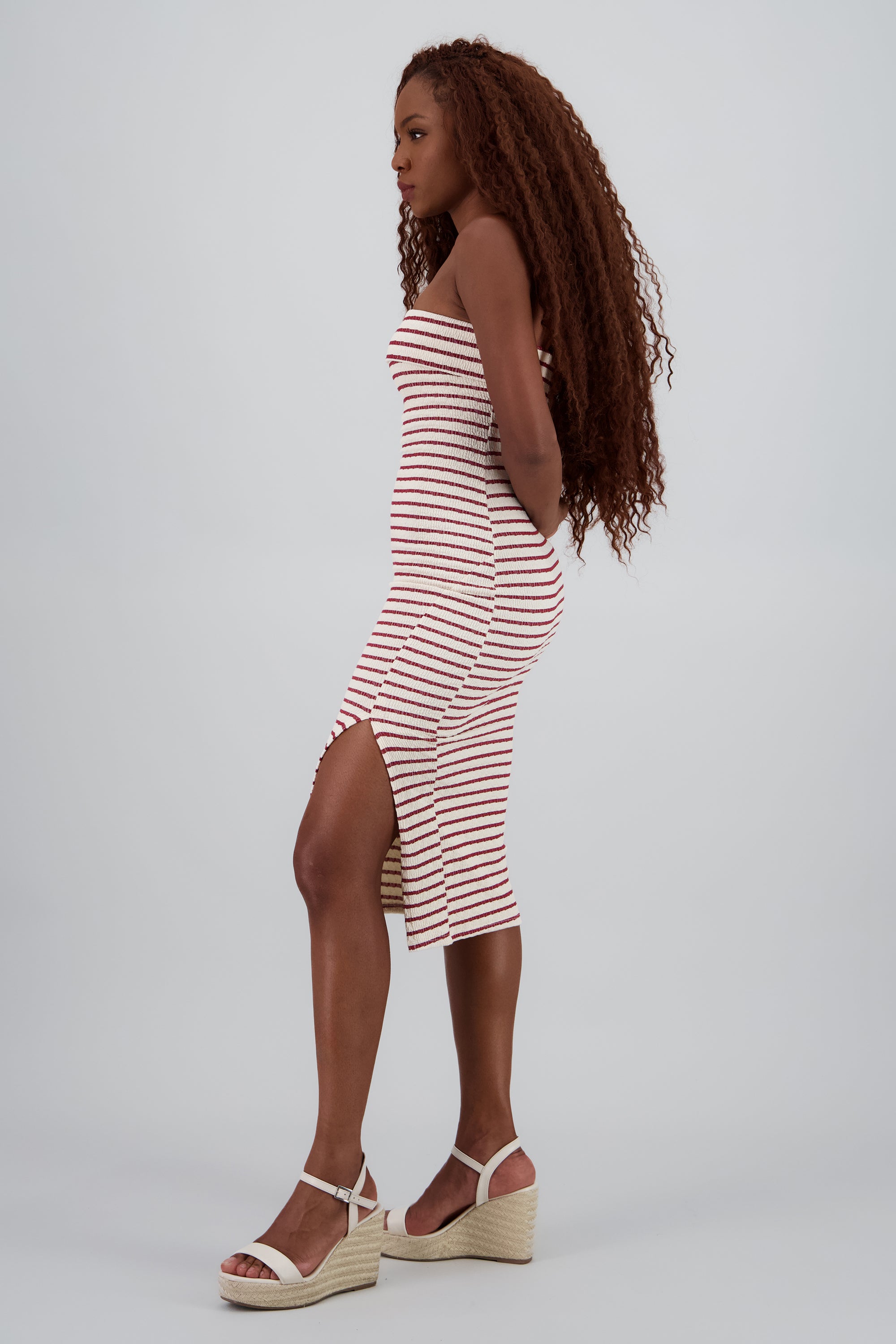 Vestido strapless rayas VINO