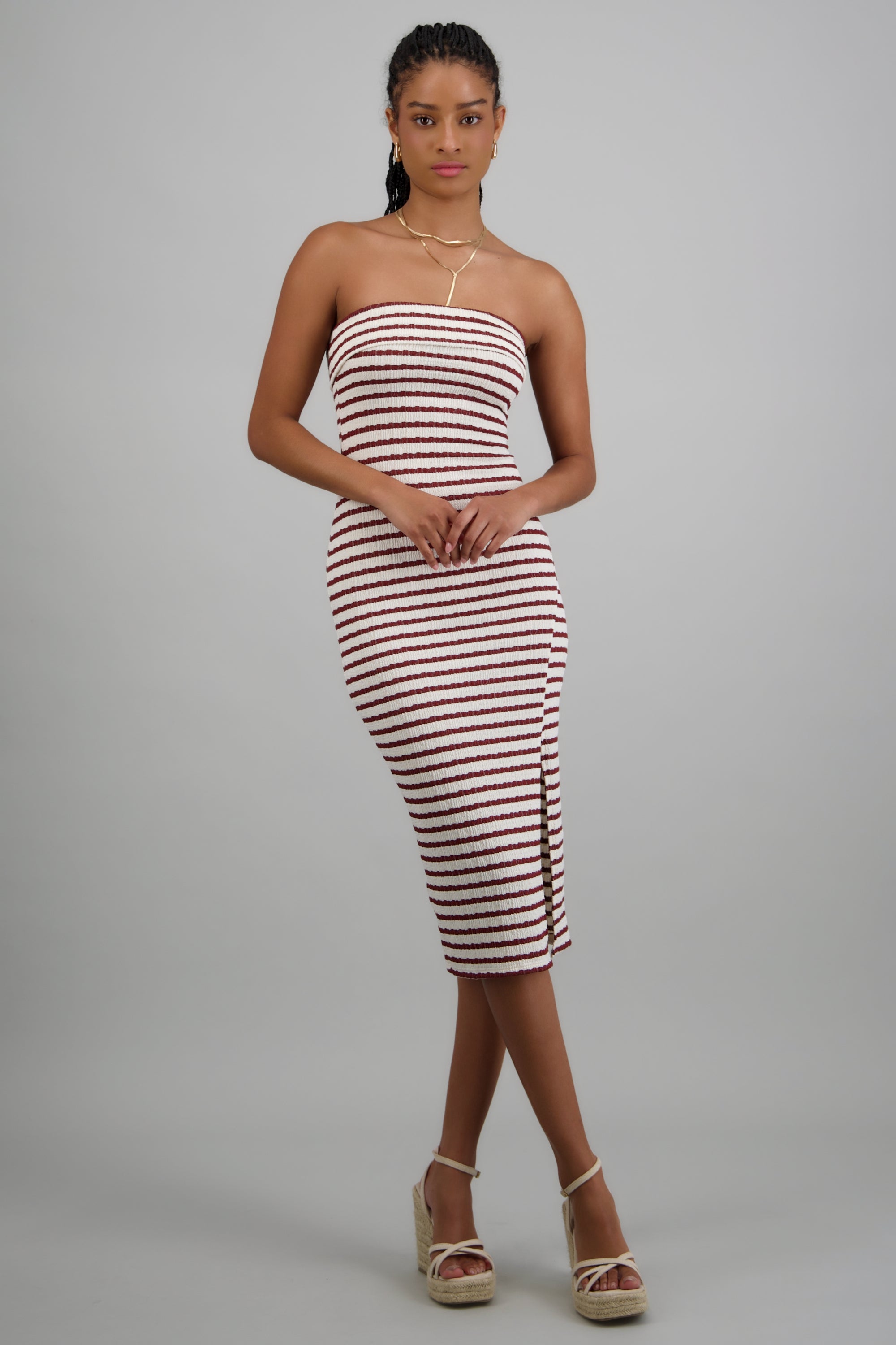 Vestido strapless rayas VINO COMBO