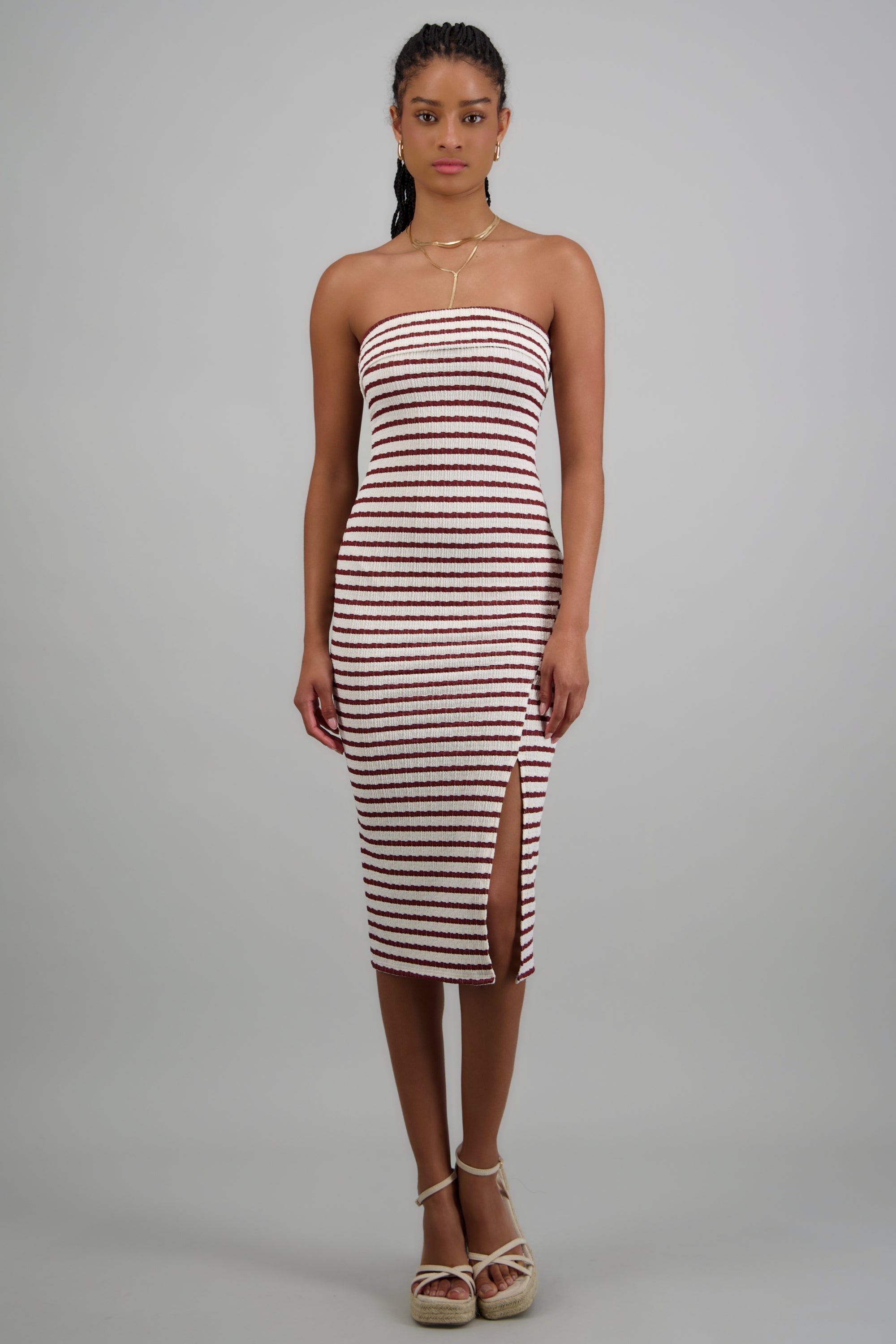 Vestido strapless rayas VINO COMBO