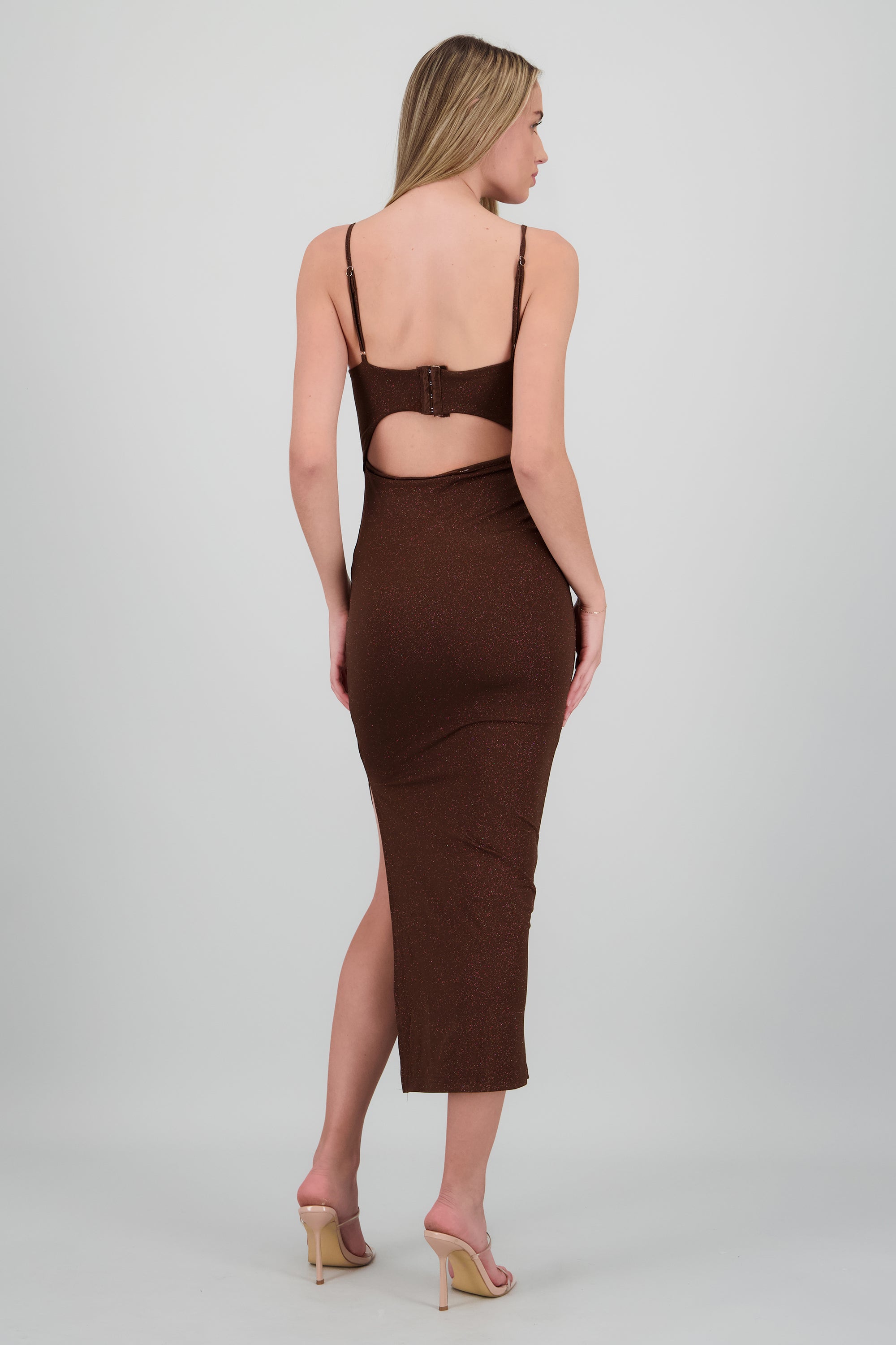 Vestido brillos liso CAFE