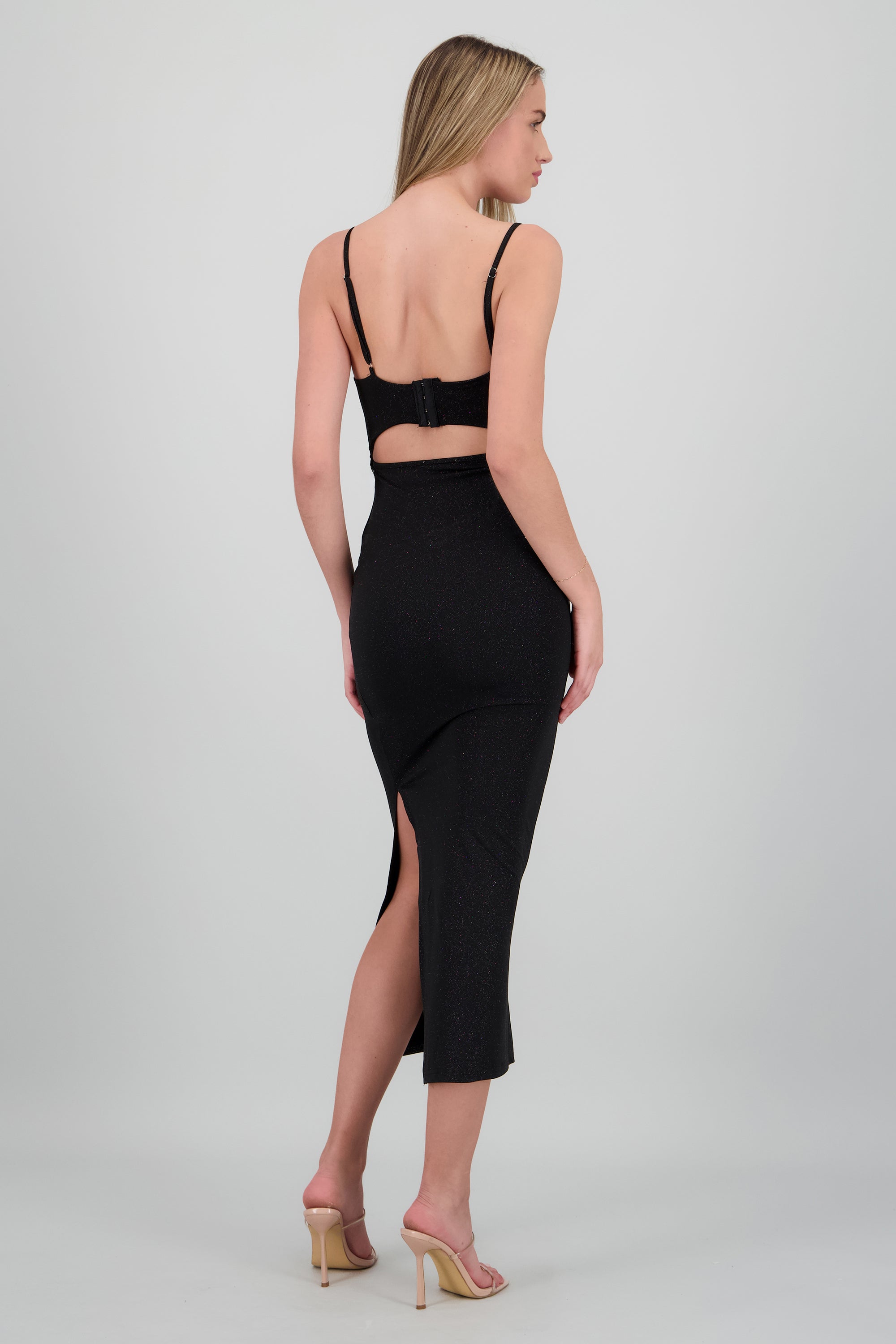 Vestido brillos liso NEGRO