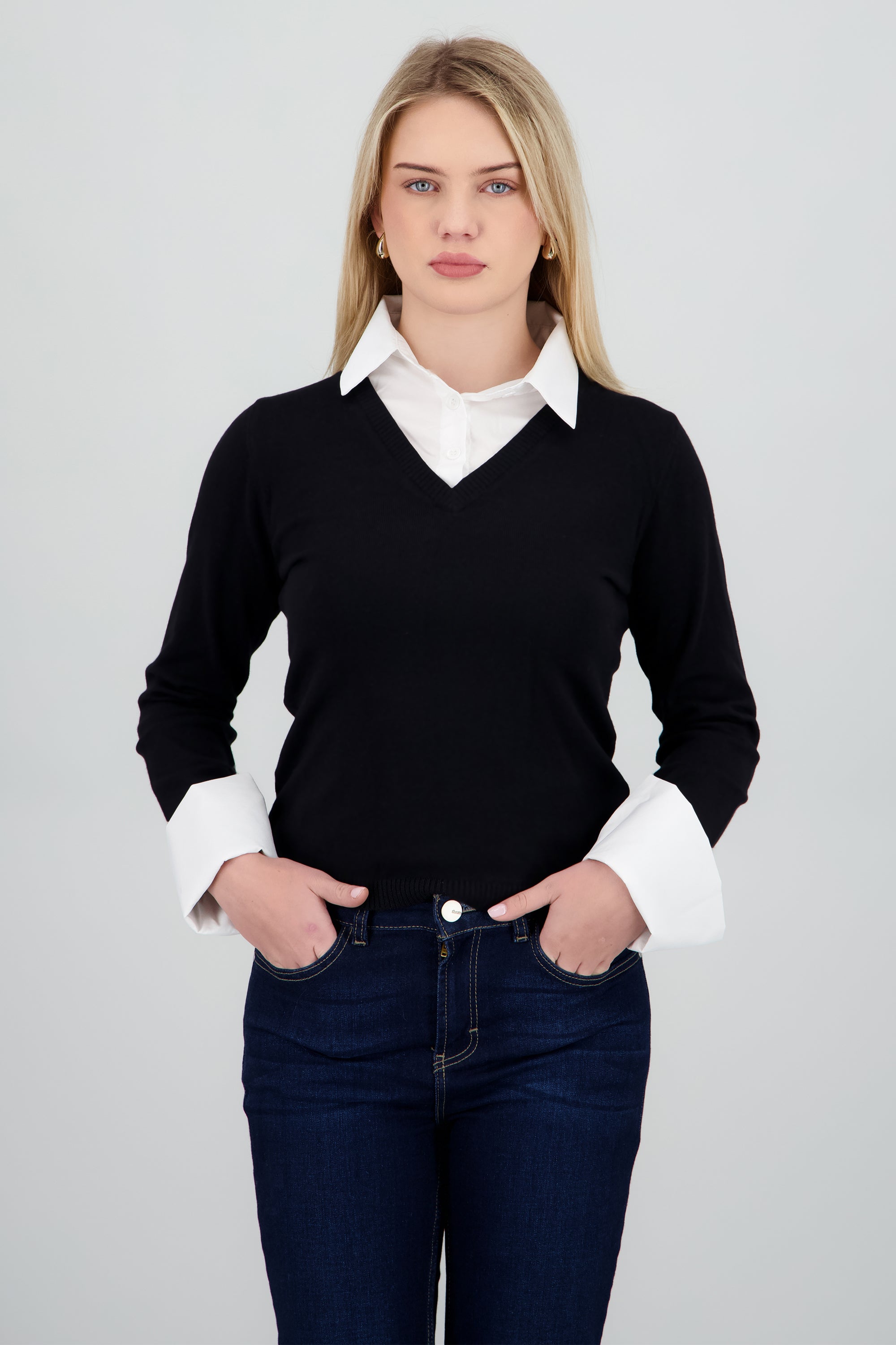 Sueter liso con camisa NEGRO COMBO