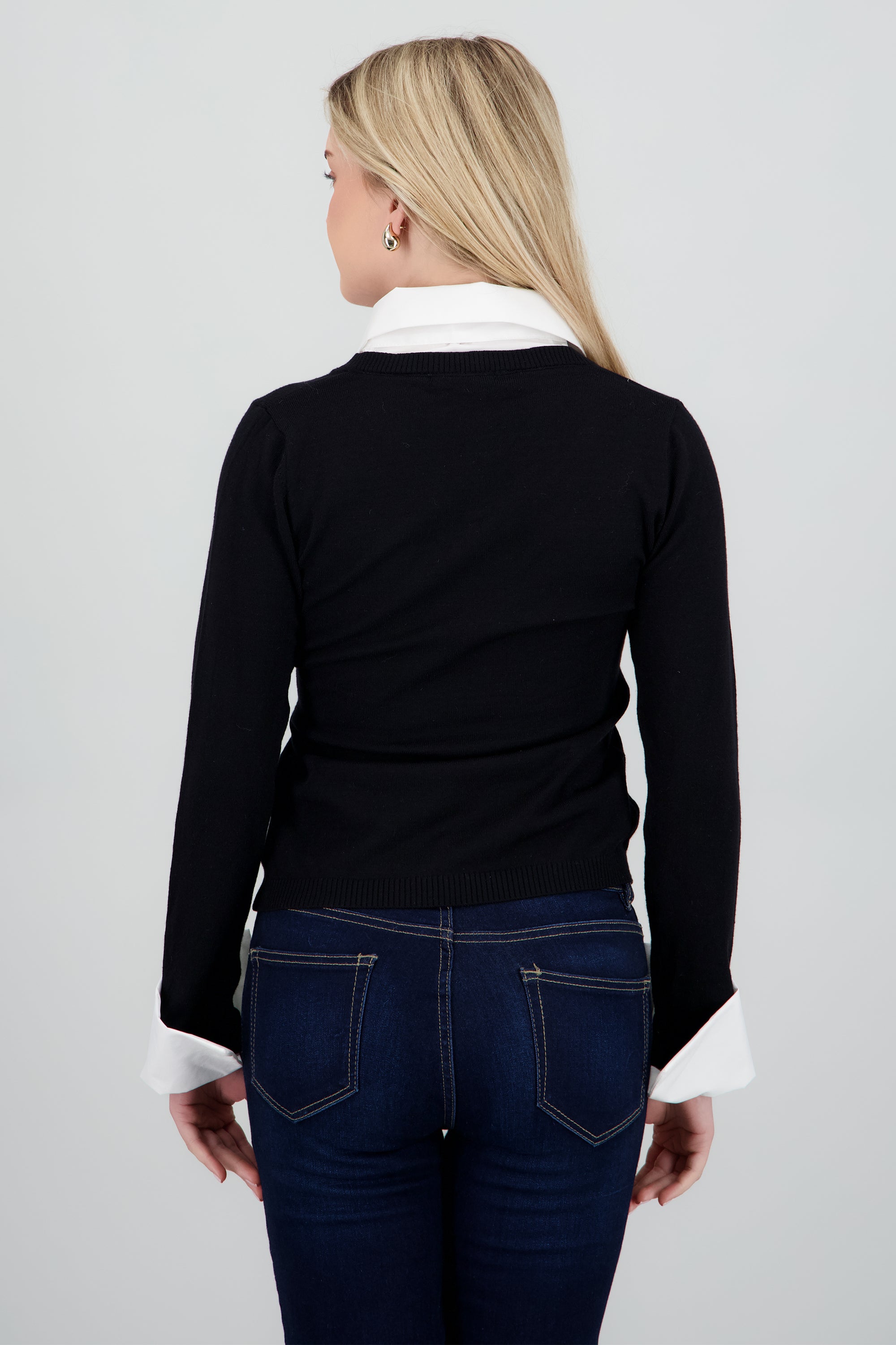 Sueter liso con camisa NEGRO COMBO