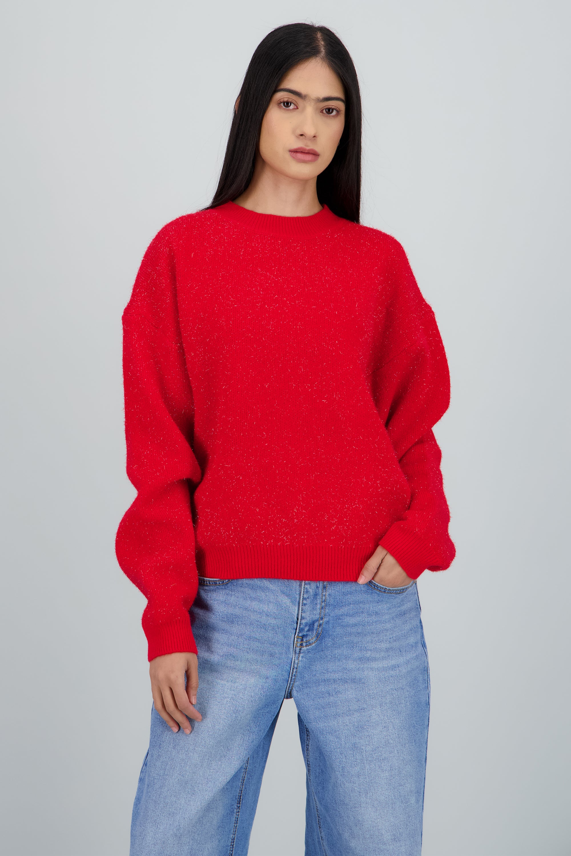 Sueter liso con lurex ROJO