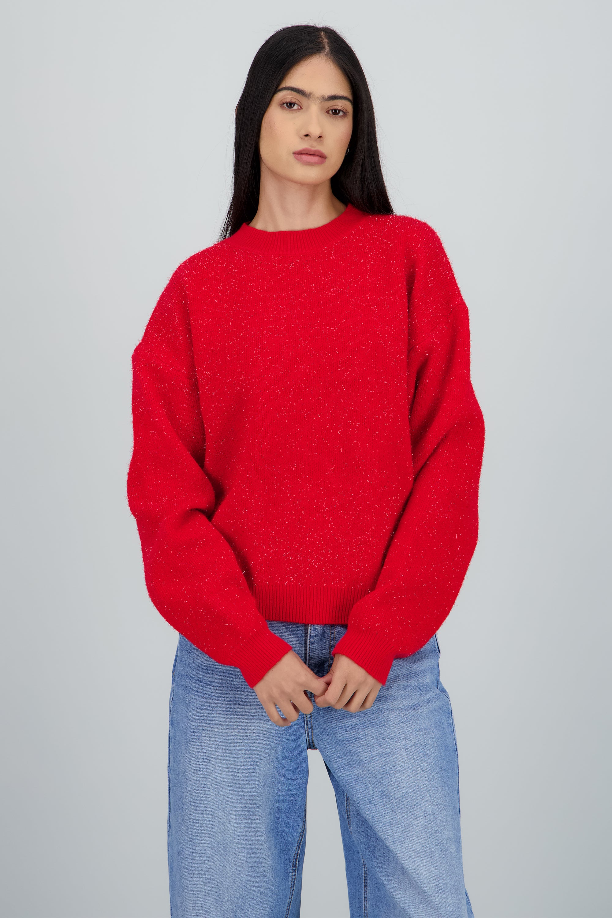 Sueter liso con lurex ROJO